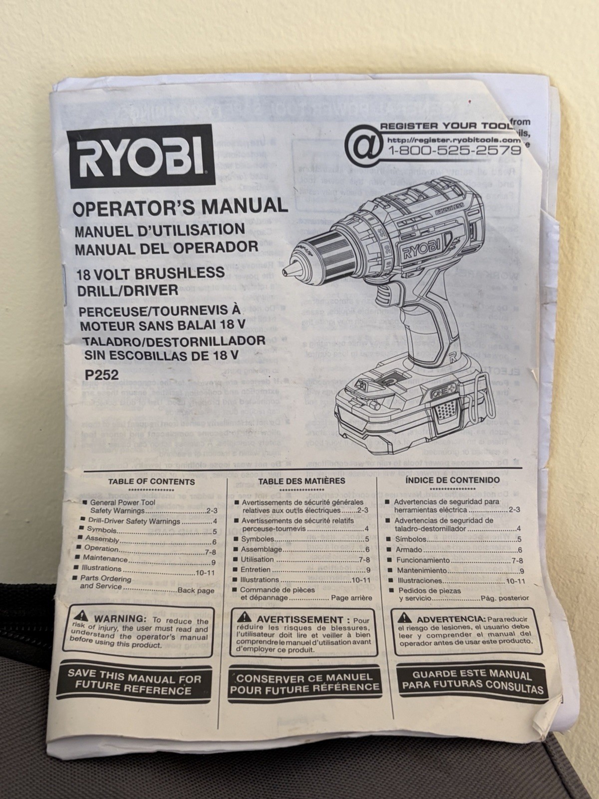 RYOBI P252 Lithium 18V Brushless 1/2 in Drill w/ Battery No Charger
