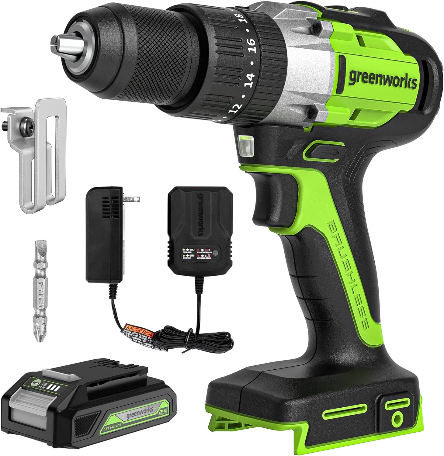24V Brushless 1/2&Prime; Hammer Drill (530 In-Lbs.) 2.0Ah Battery and Charger Included