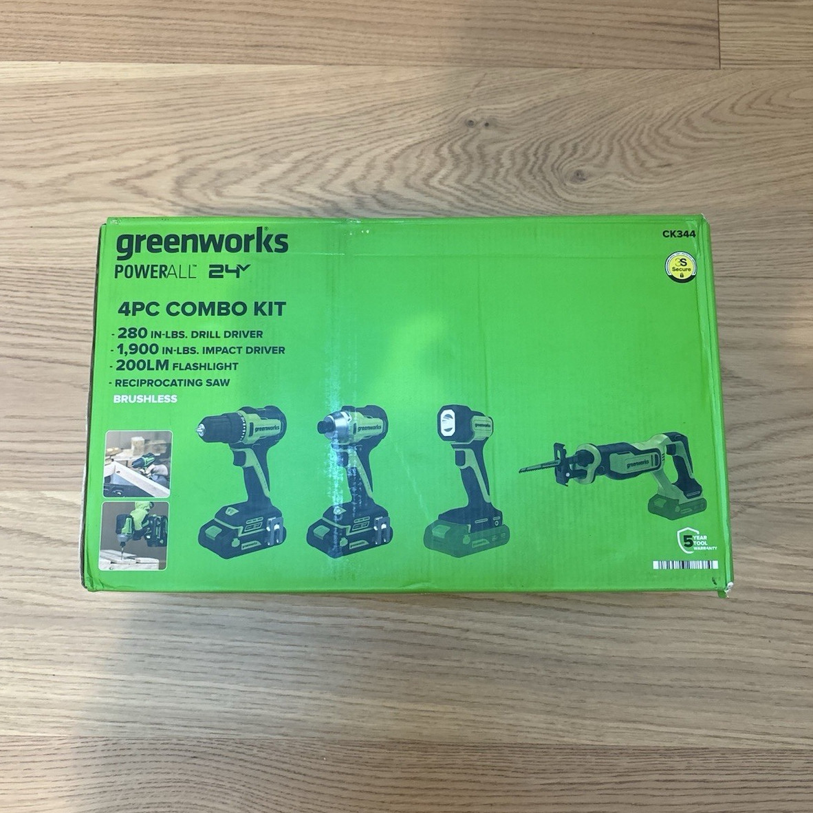 Greenworks 24V PowerAll CK344 Brushless 4-Tool Combo Kit Drill Impact Saw Light