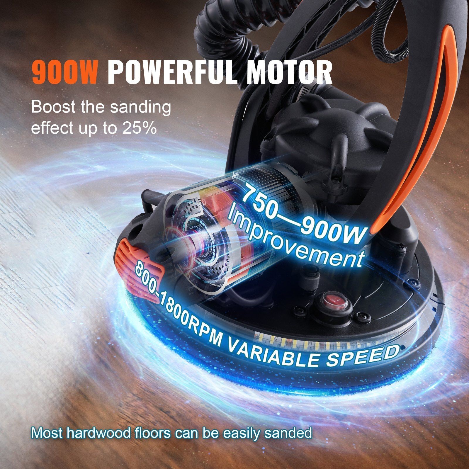 900W 800-1800RPM Variable Speed & Self-Suction Drywall Sander Adjustable