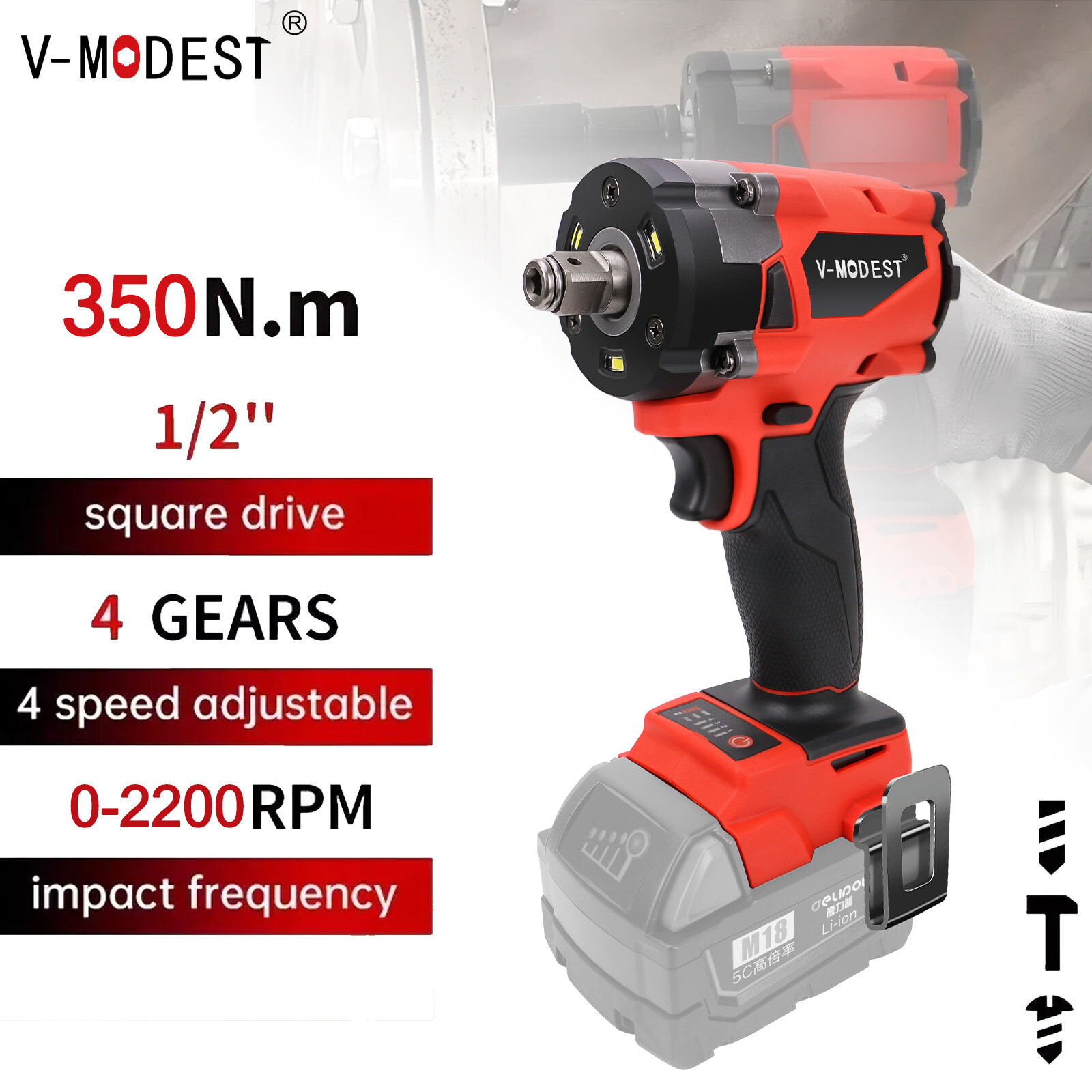Fits Milwaukee M18 Fuel 18V Battery Brushless Cordless 1/2&Prime; Impact Wrench 4Speed