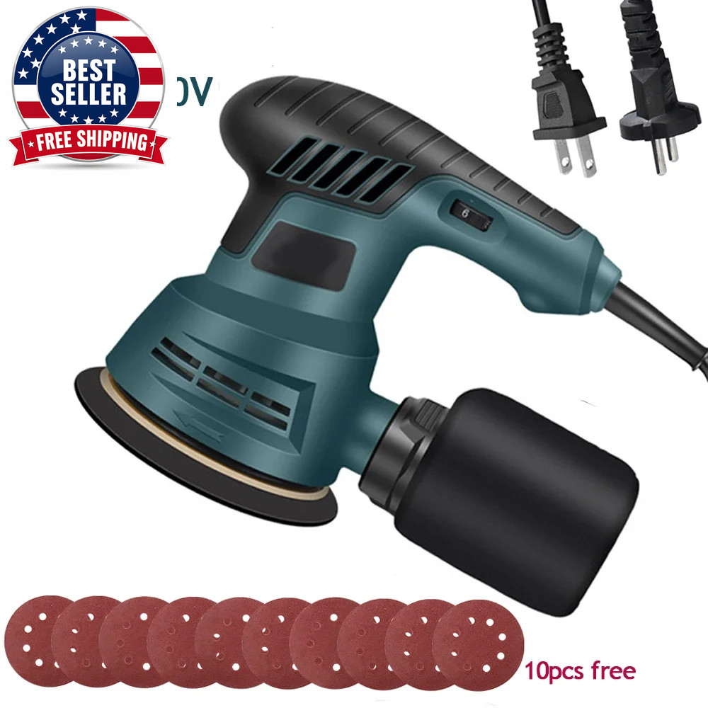 300W Electric Eccentric Sander 6 Gears Speed Adjustment 5 Inch 125Mm Wood Sandin