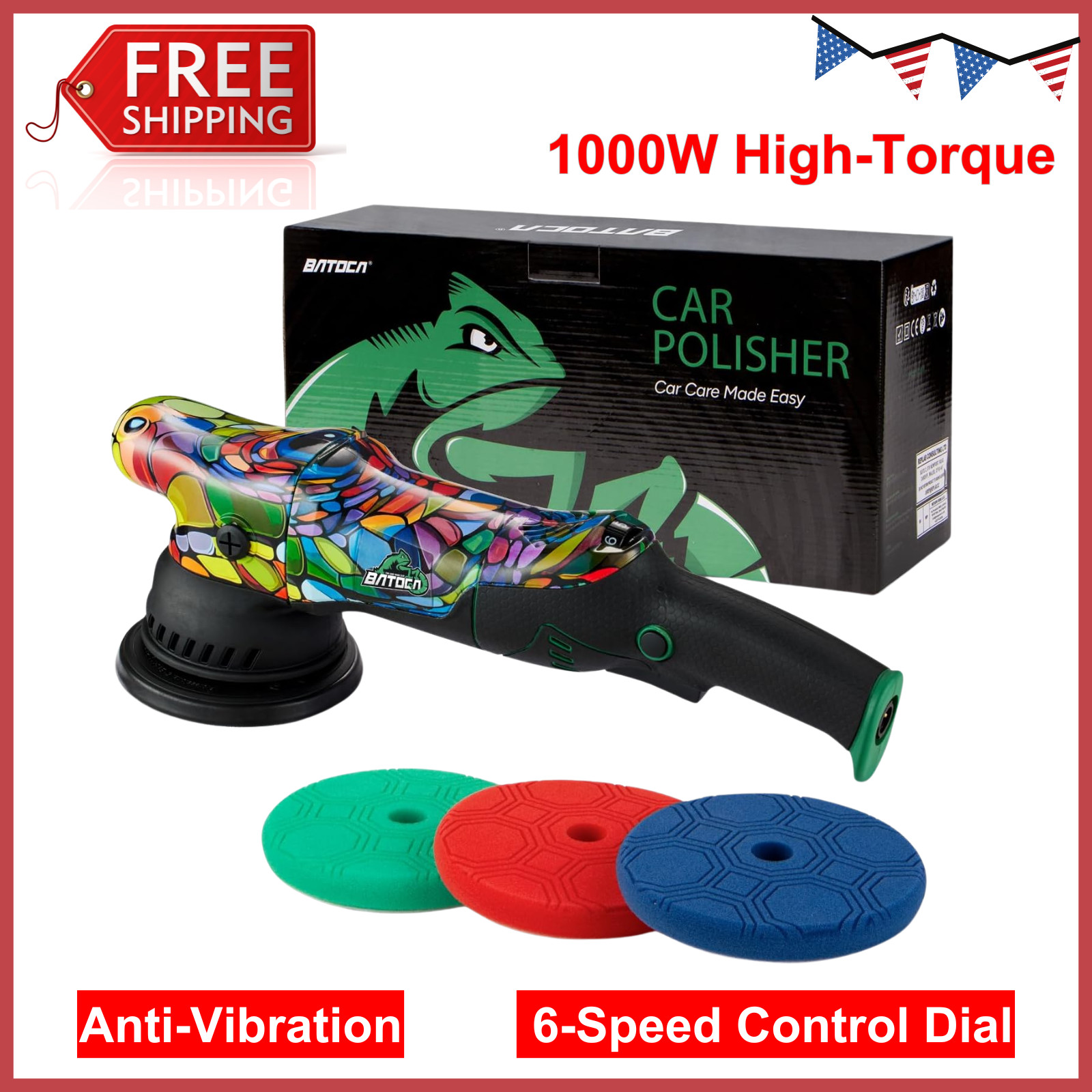P1 Car Buffer Polisher, 1000W High-Torque – 5-Inch 15mm Long-Throw Dual Action