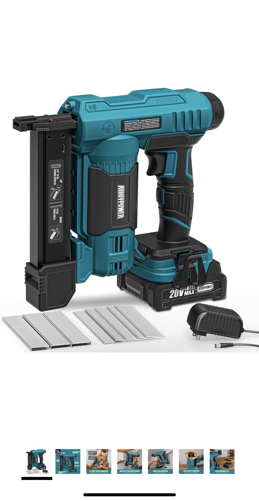 ALLOYPOWER 18 Gauge Nail Gun Battery Powered, 2 in 1 Cordless Brad Nailer/Electr