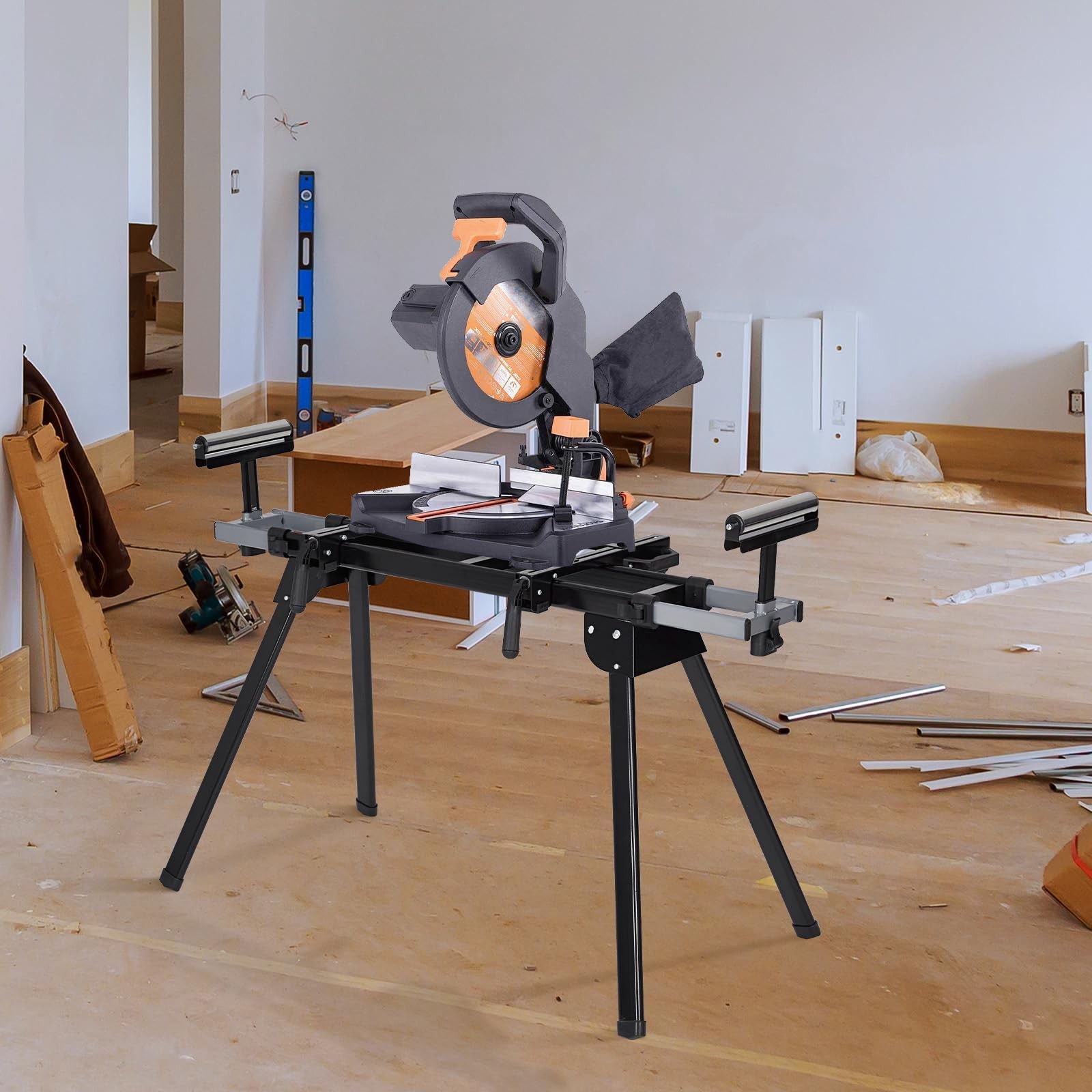76.8&Prime; Adjustable Miter Saw Stand – Heavy Duty 440 LBS, Includes End Stops & Brac