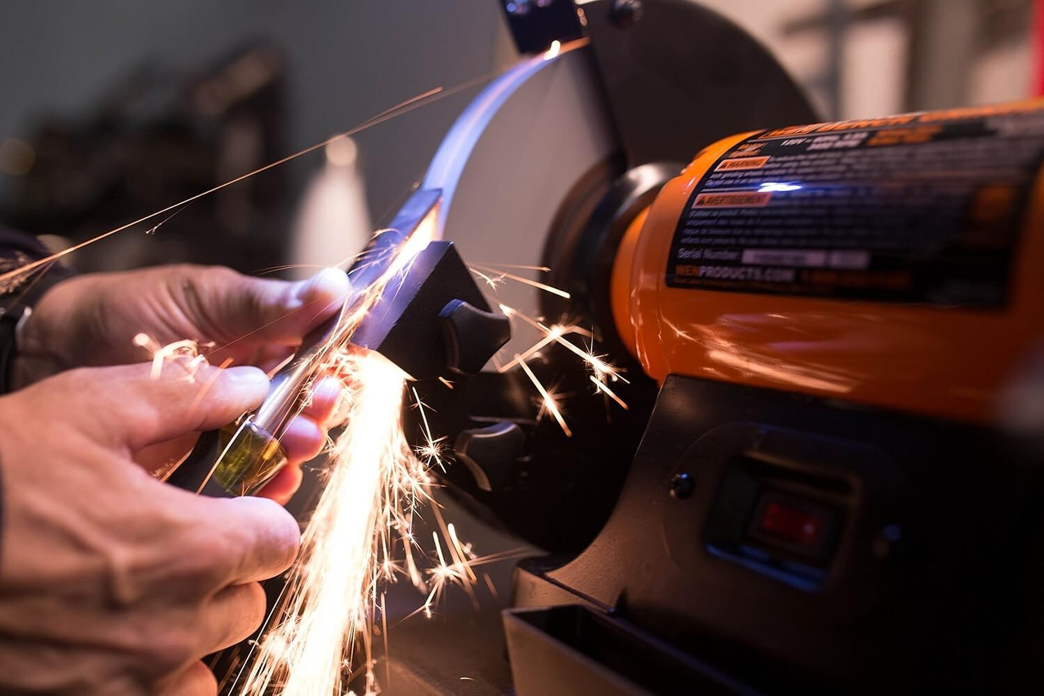 Compact WEN 8-Inch Bench Grinder: 4.8A Motor, LED Lights & Two Grinding Wheels