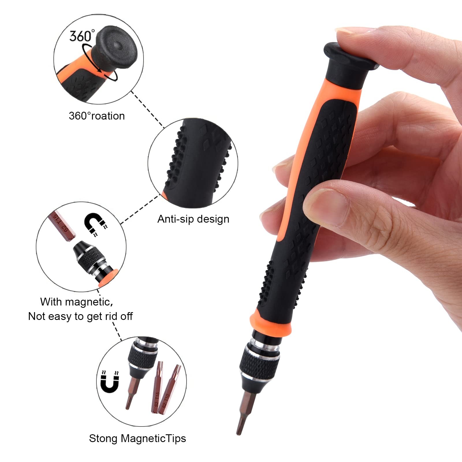 NEBURORA 10 in 1 Interchangeable Magnetic Torx Screwdriver Set – T2 T3 Silver