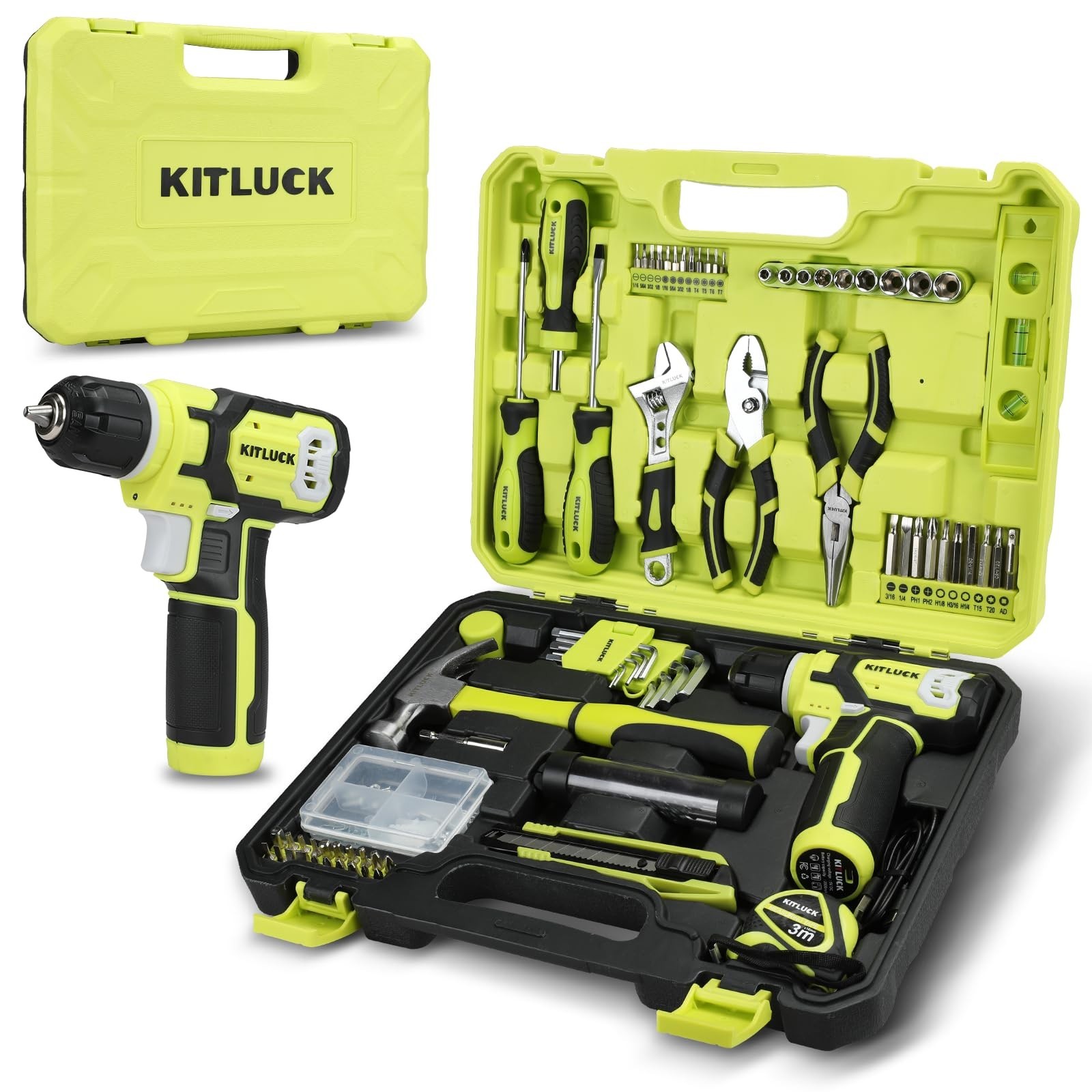 180Pcs Power Drill Set with 8V Cordless Drill, Portable Tool Kit for Home DIY