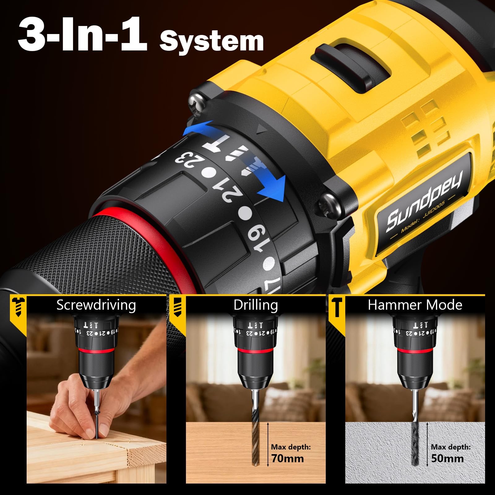 Sundpey Cordless Power Drill Set – 620in-lbs 3/8&Prime; Metal Chuck Electric Drill …