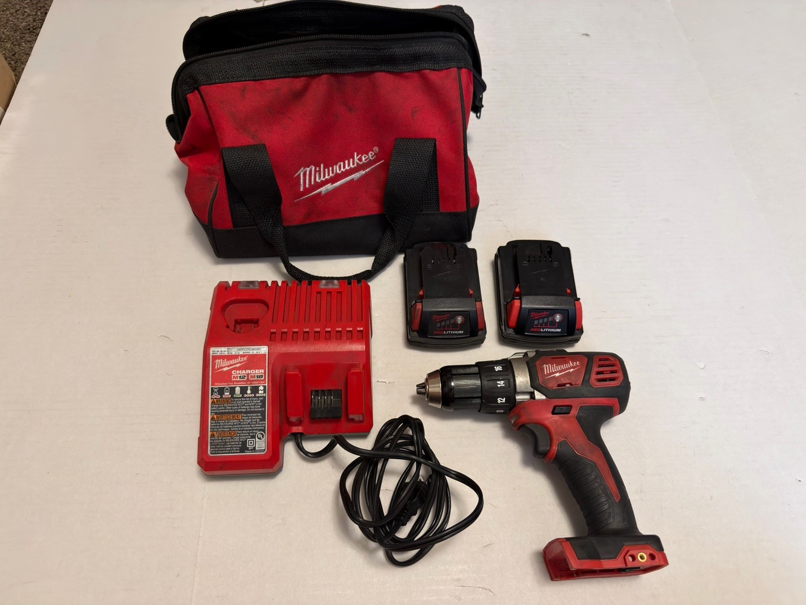 Used Milwaukee 2606-20 M18 18V 1/2&Prime; Drill/Driver W/ Charger & 2 Batteries