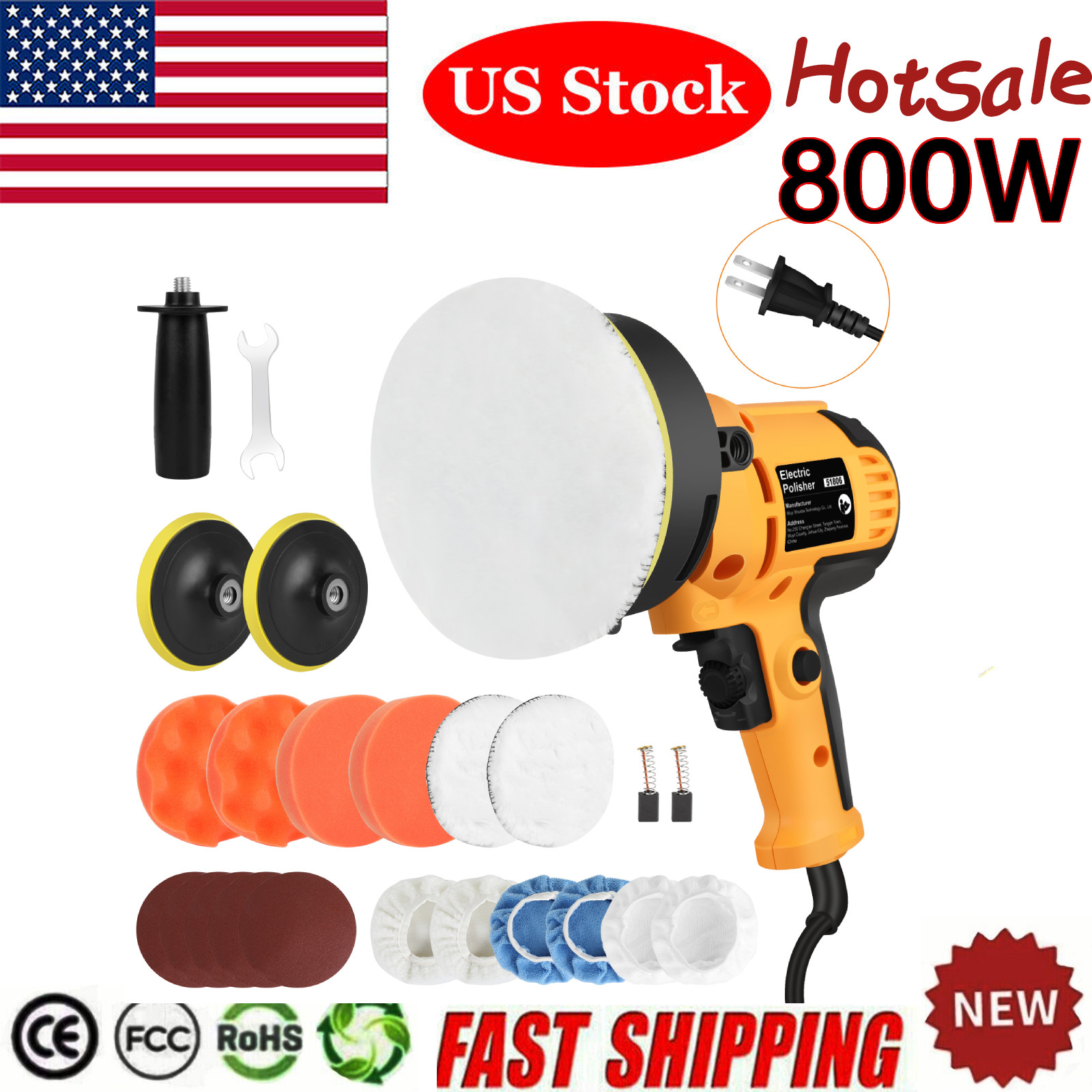 ✅Car Polisher Buffer Sander 800W Polishing Machine Kit Waxing with 5&Prime; Pad Bonnet