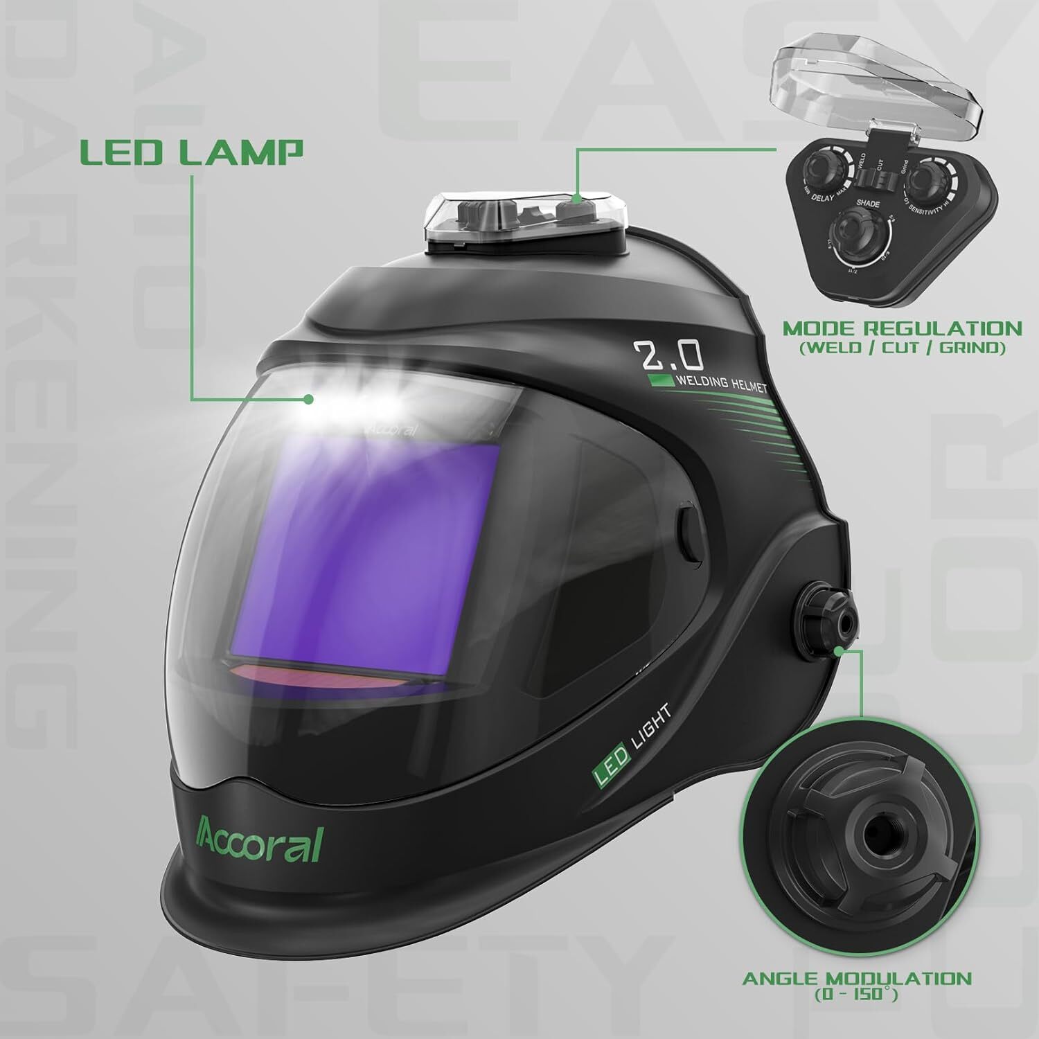 4.31&Prime; x 3.82&Prime;Large Viewing Welding Helmet with Light，1/1/1/1 True Color…