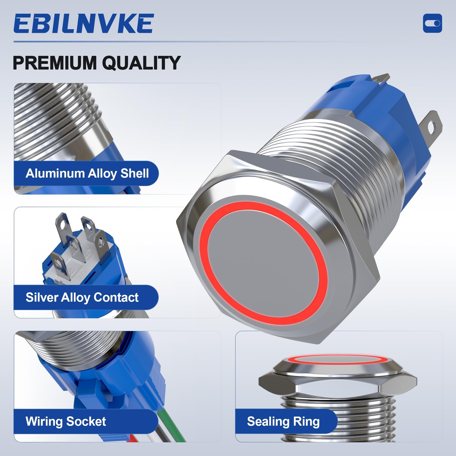 EBILNVKE 16mm Latching Push Button Switch 5A 12V DC, IP65 Waterproof