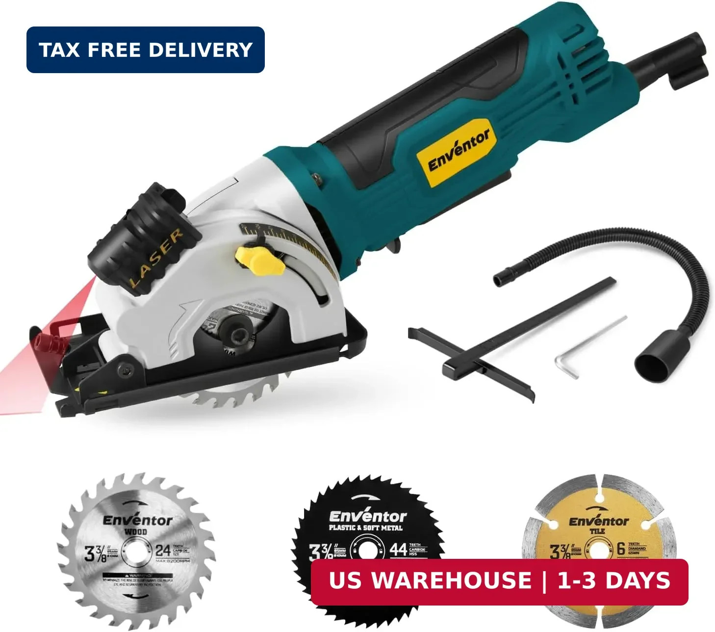 4.8A Mini Circular Saw Corded with Laser Guide, 3 Saw Blades | 3-3/8&Prime; P
