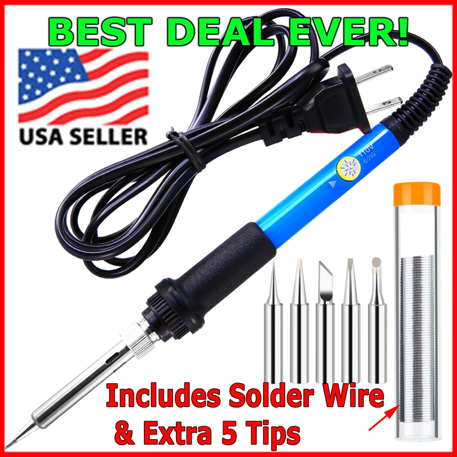 NEW Soldering Iron Electric Gun Adjustable Temperature 60W Welding Solder Wire
