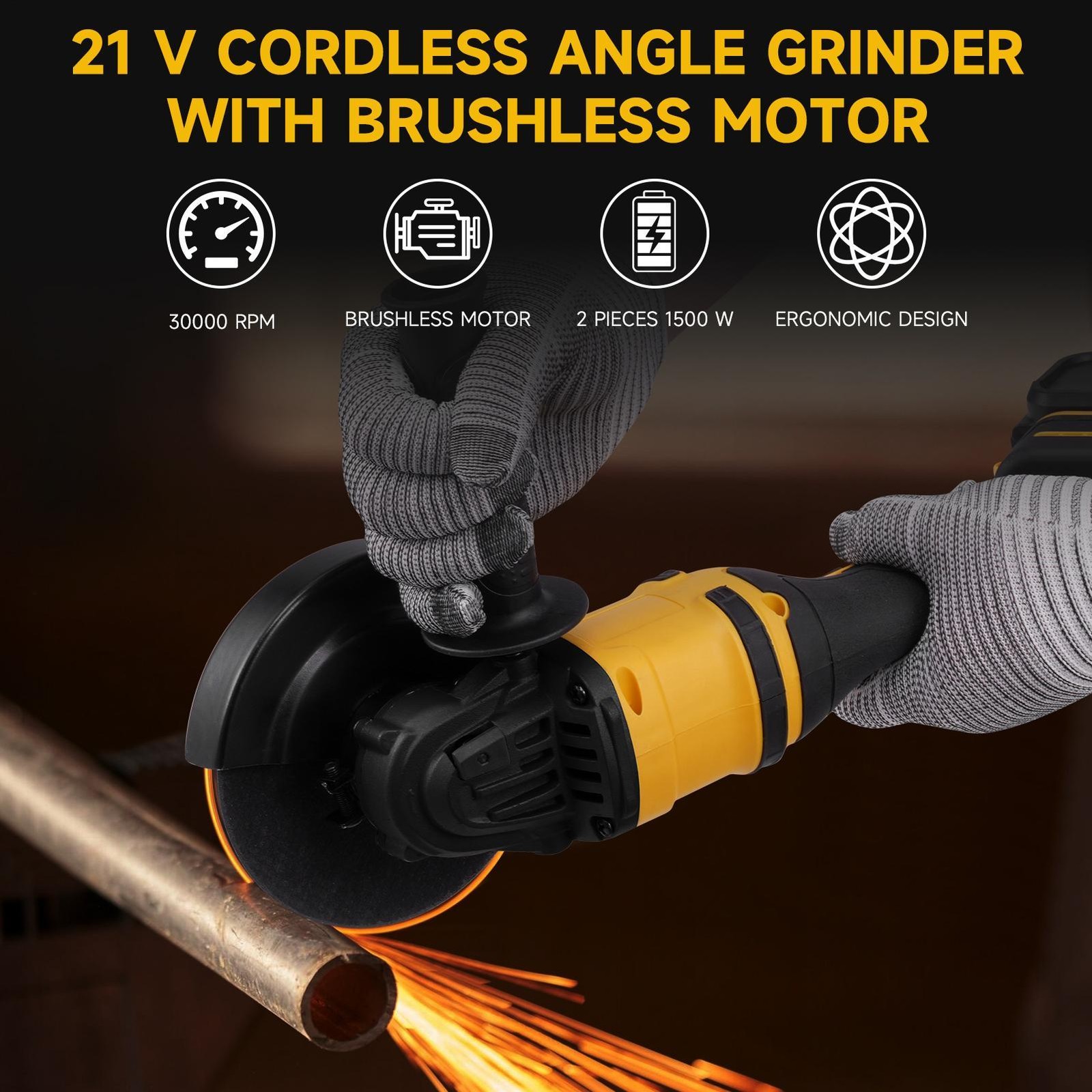 Cordless 4-1/2&Prime; Angle Grinder & Polisher Set Brushless Mot 21V Battery 30000RPM