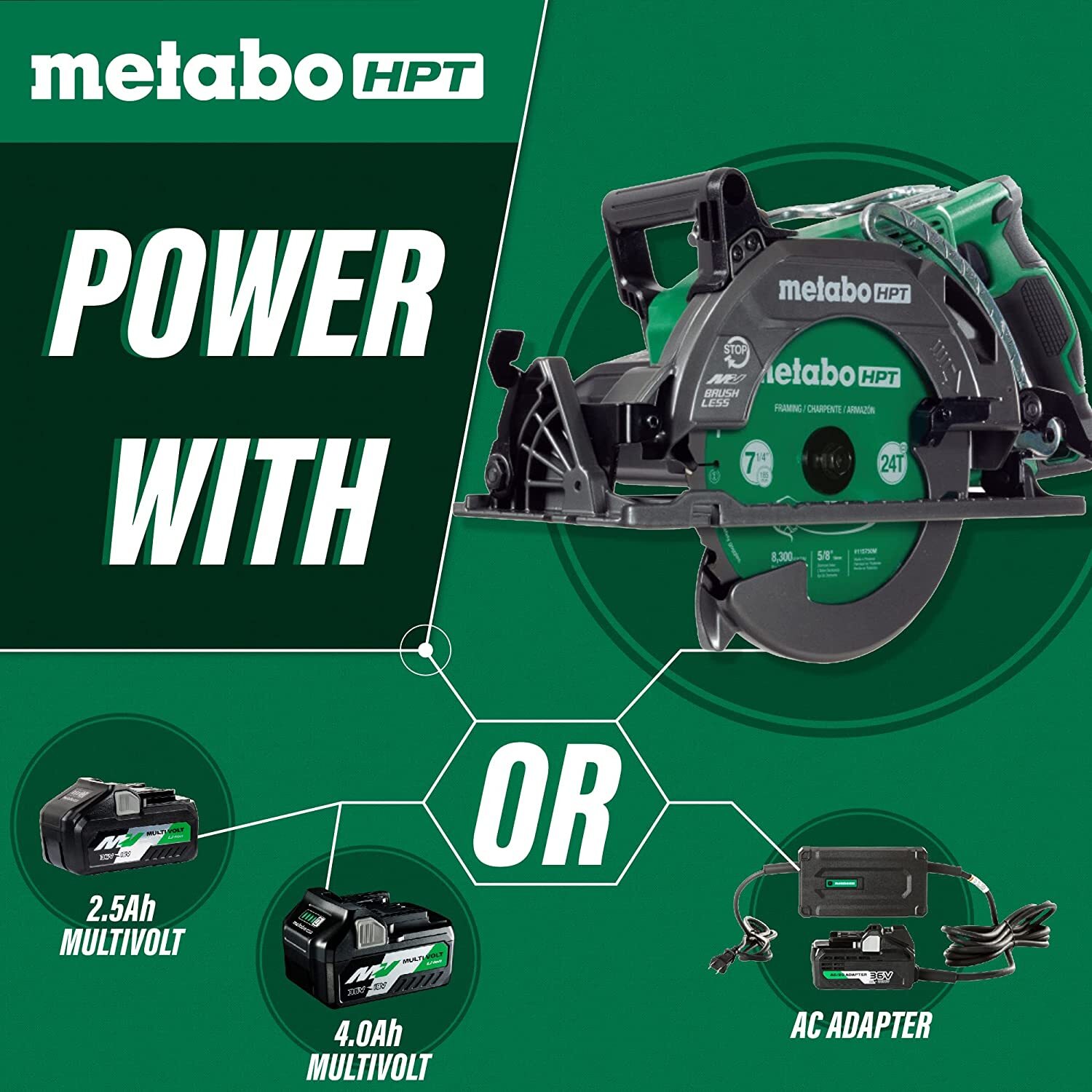 Metabo HPT 36V MultiVolt Cordless Rear Handle Circular Saw Kit | Optional AC
