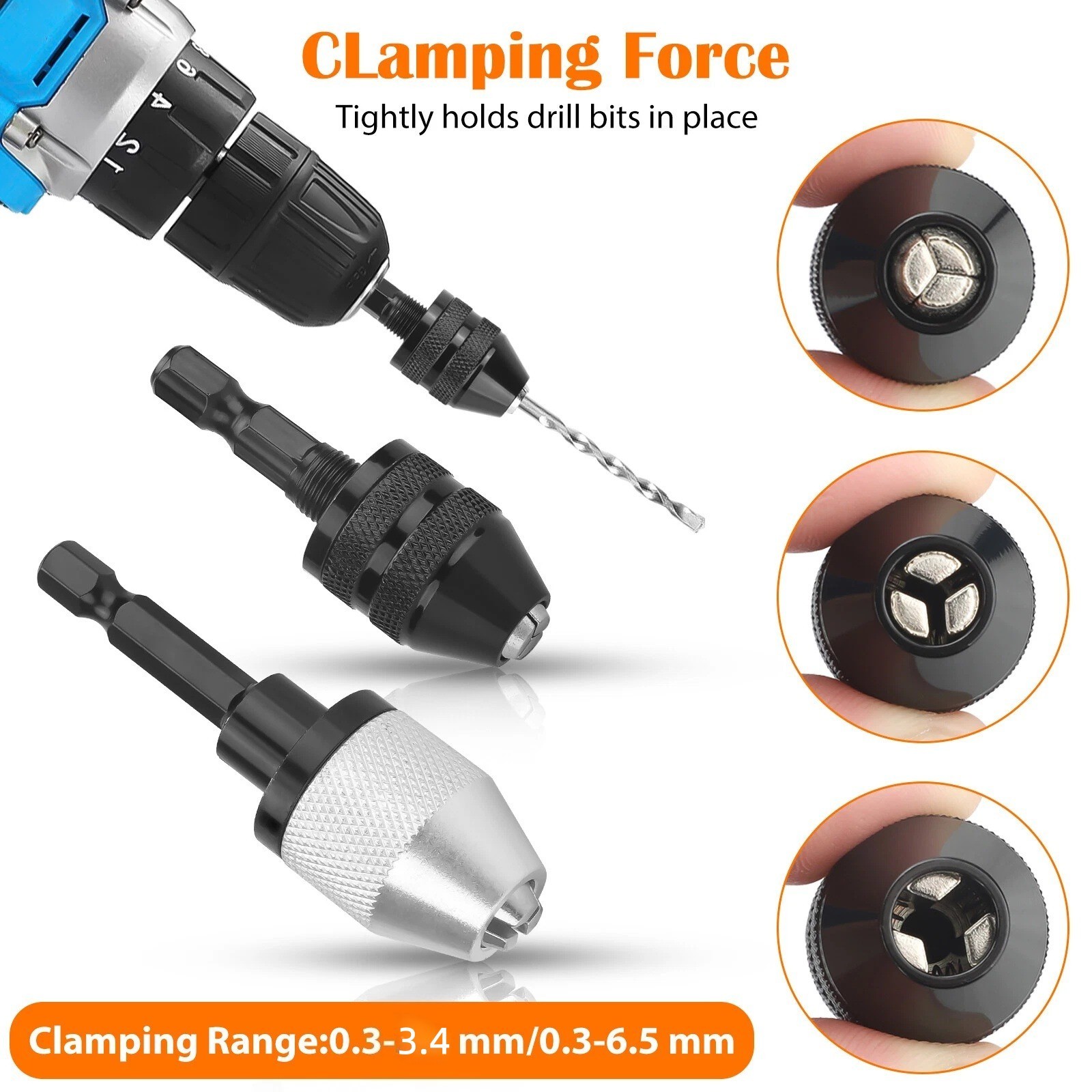 2x Keyless Chuck Converter 1/4&Prime; Hex Shank For Drill Accessories Quick Change