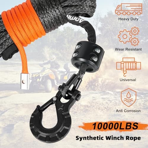 Synthetic Winch Rope,1/4&Prime; x 50 ft 10000Lbs Winch Rope Line, Synthetic Winch