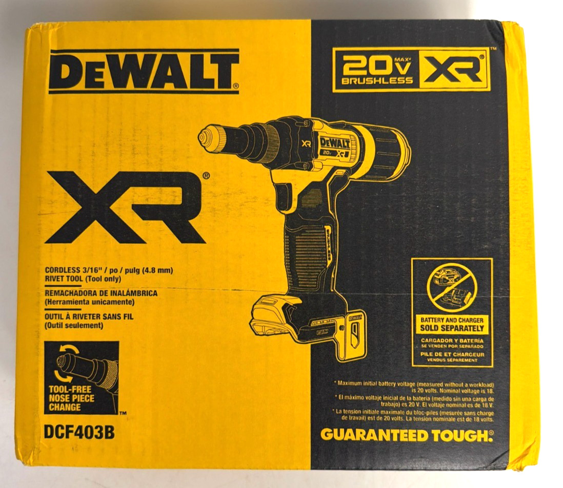 [NEW] (DCF403B) DEWALT 20V MAX* XR Brushless Cordless 3/16 in. Rivet Tool