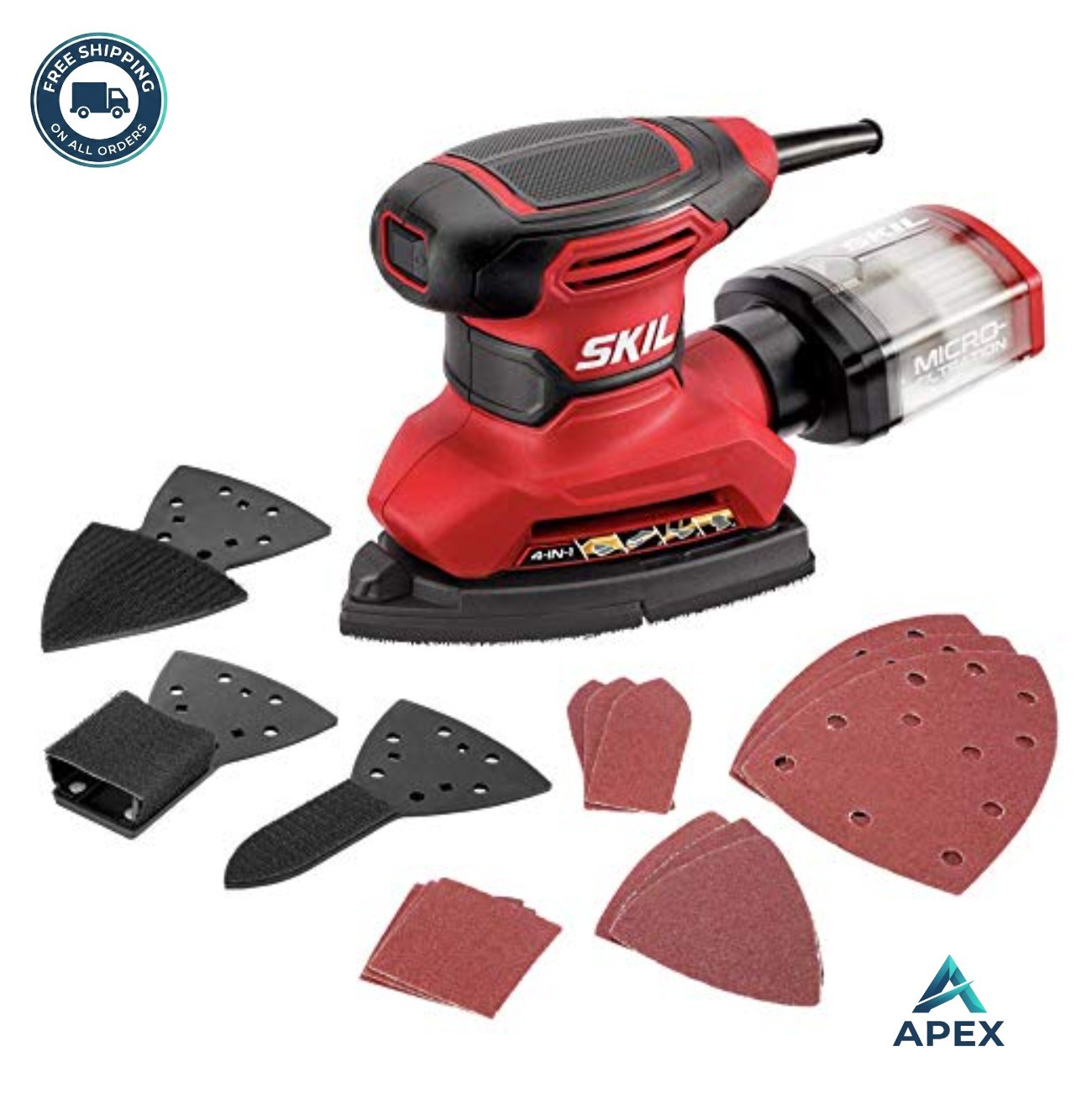 Detail Sander Corded 1.2 Amp 13500 OPM 4-in-1 Attachments Micro-Filter Dust Box