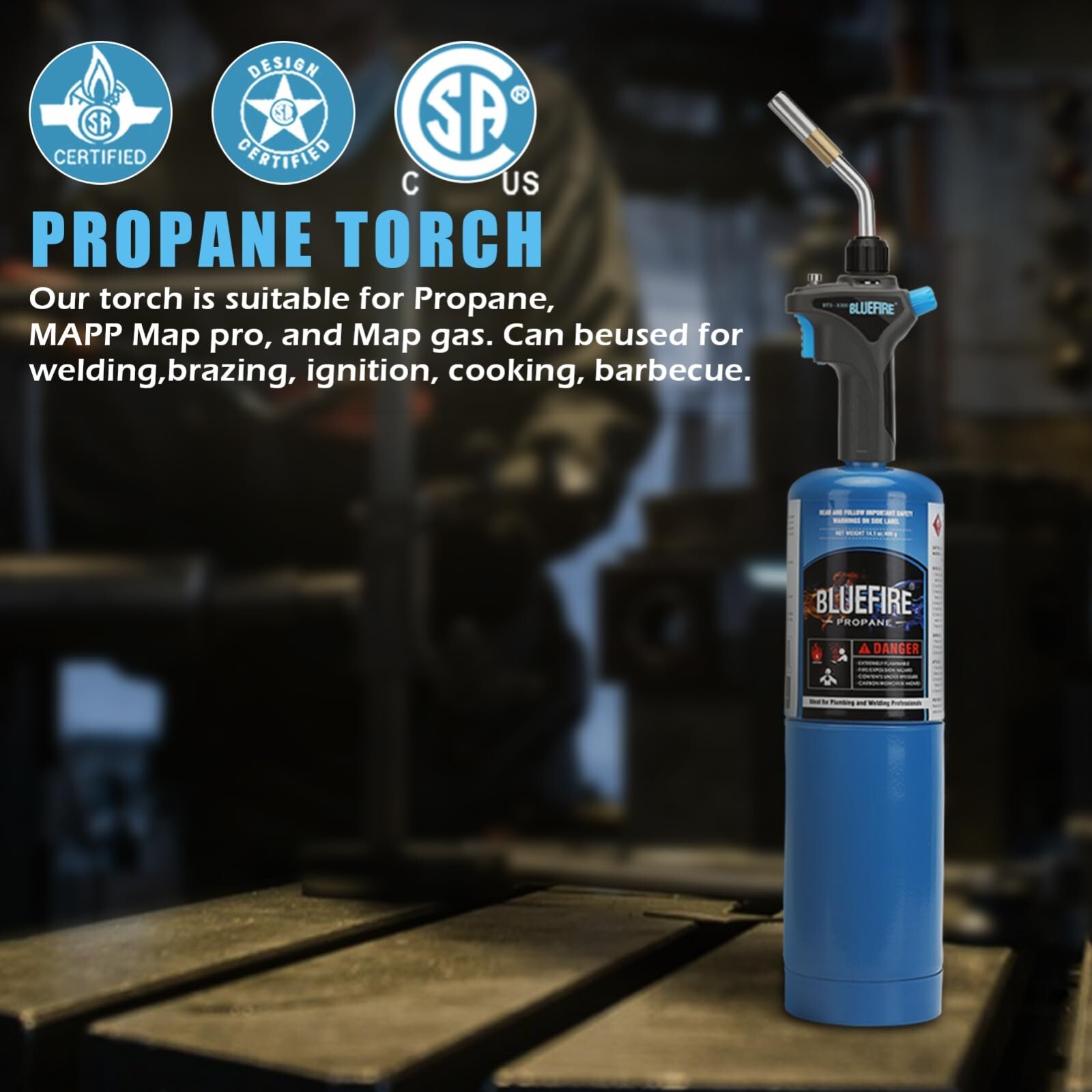 BLUEFIRE Metal Trigger Start MAPP MAP Propane Gas Welding Torch Plumbing HVAC US
