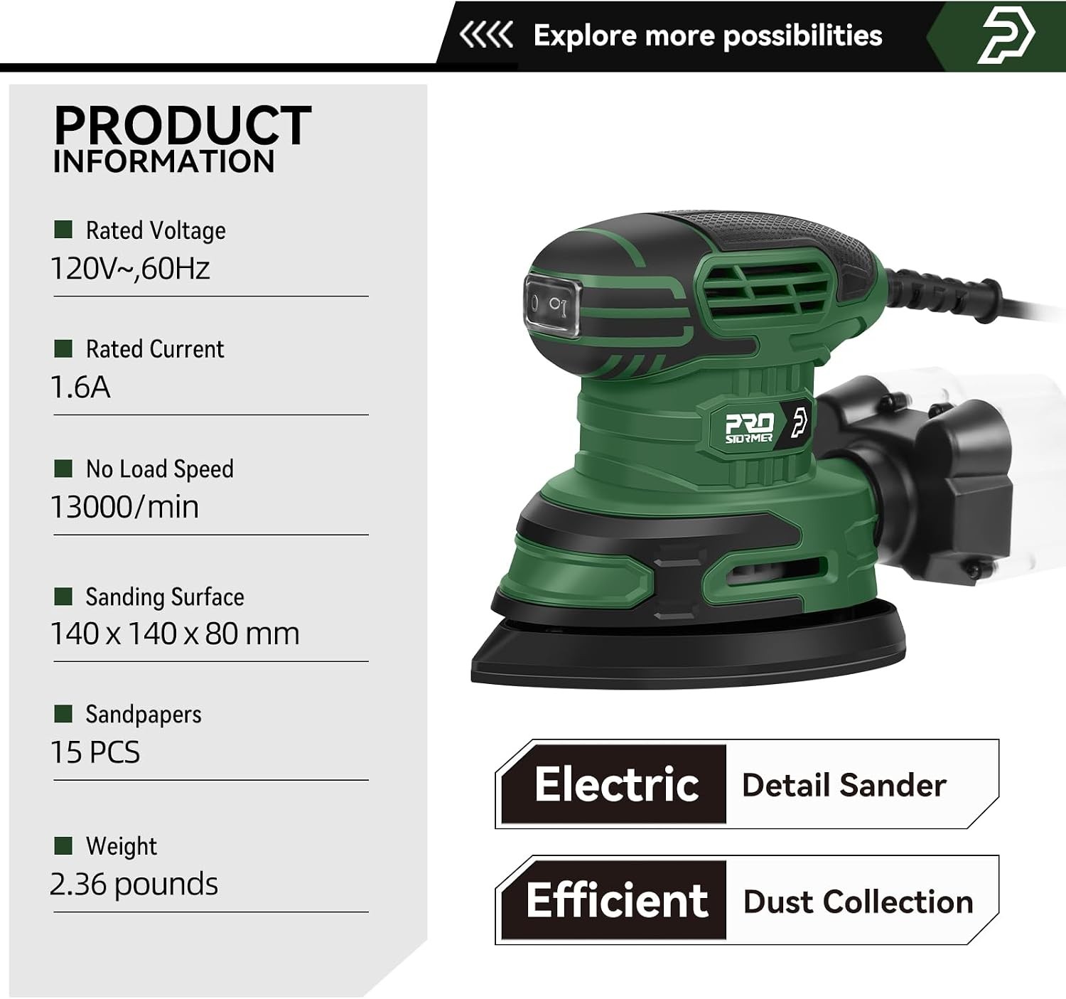Prostormer Detail Sander, 13000RPM Mouse Sander, 1.6A Electric Palm Sanders | wi