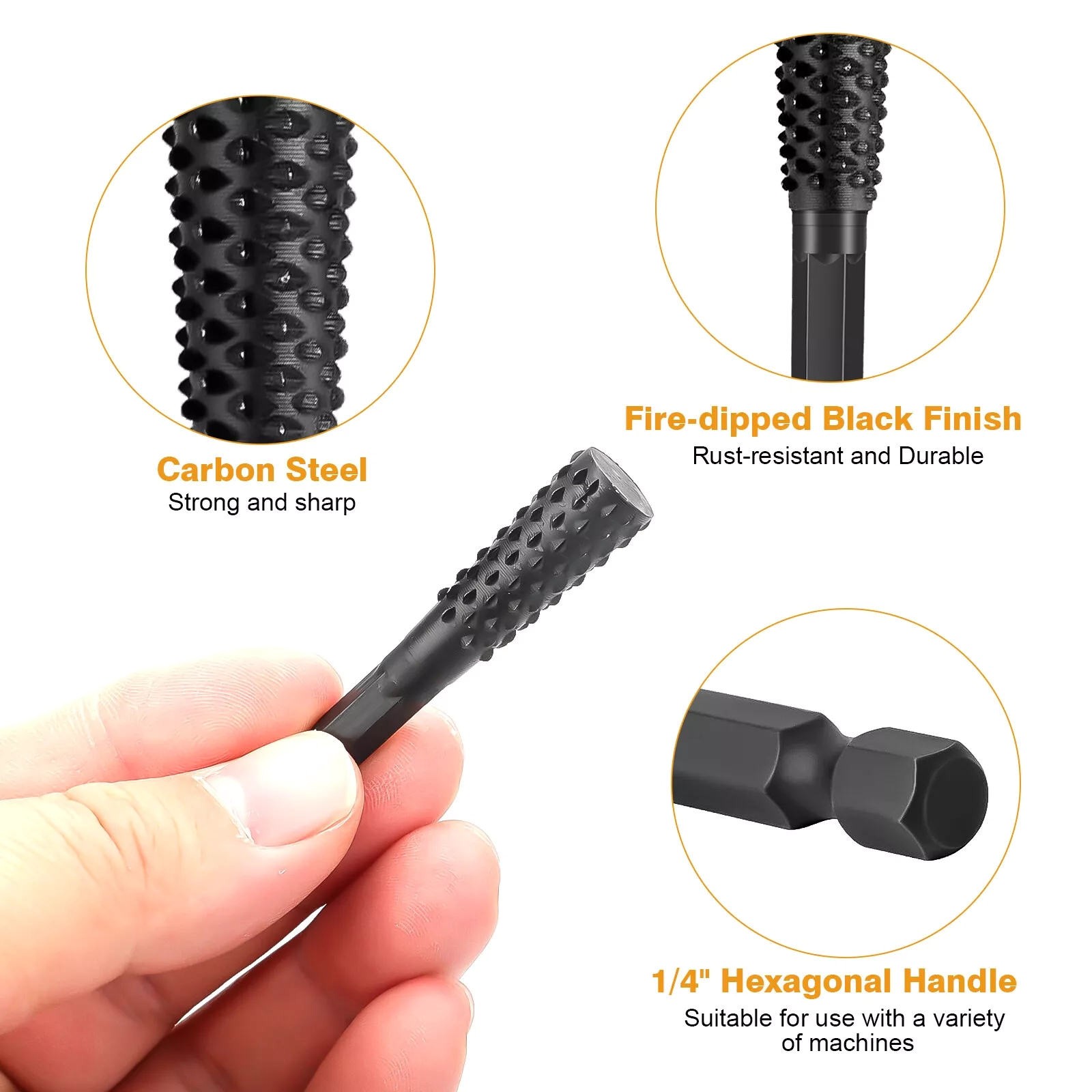 10x 1/4in Shank Steel Rotary Burr File Rasp Drill Bits Tool For Wood Carving