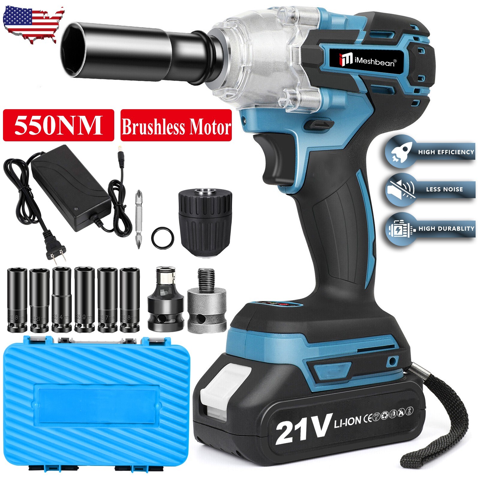 21V Cordless Impact Wrench 1/2&Prime; 550Nm High Torque Brushless Drill with Battery