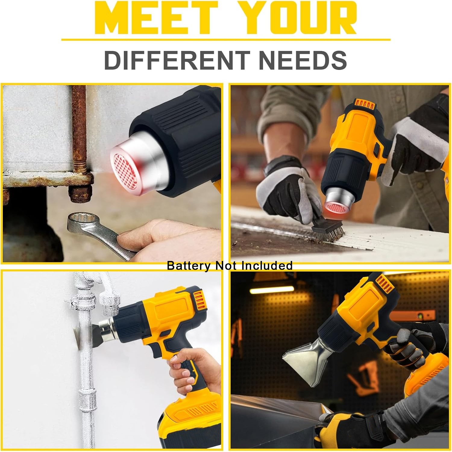 Heat Gun For Dewalt 18V 20V Lithium Battery 360W 752°F Hot Air Gun Kit 4×Nozzles