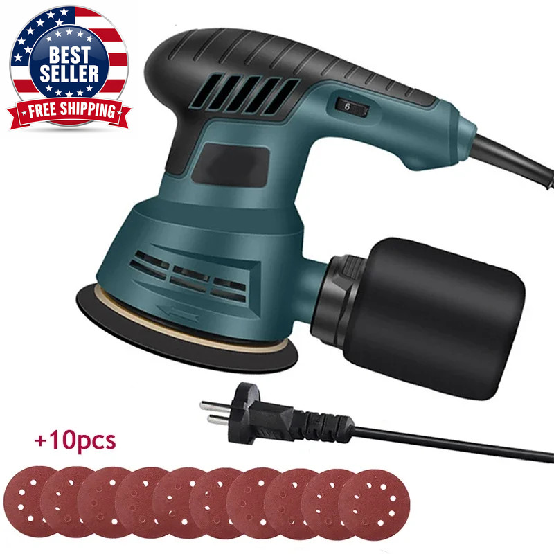 300W Electric Eccentric Sander 6 Gears Speed Adjustment 5 Inch 125Mm Wood Sandin