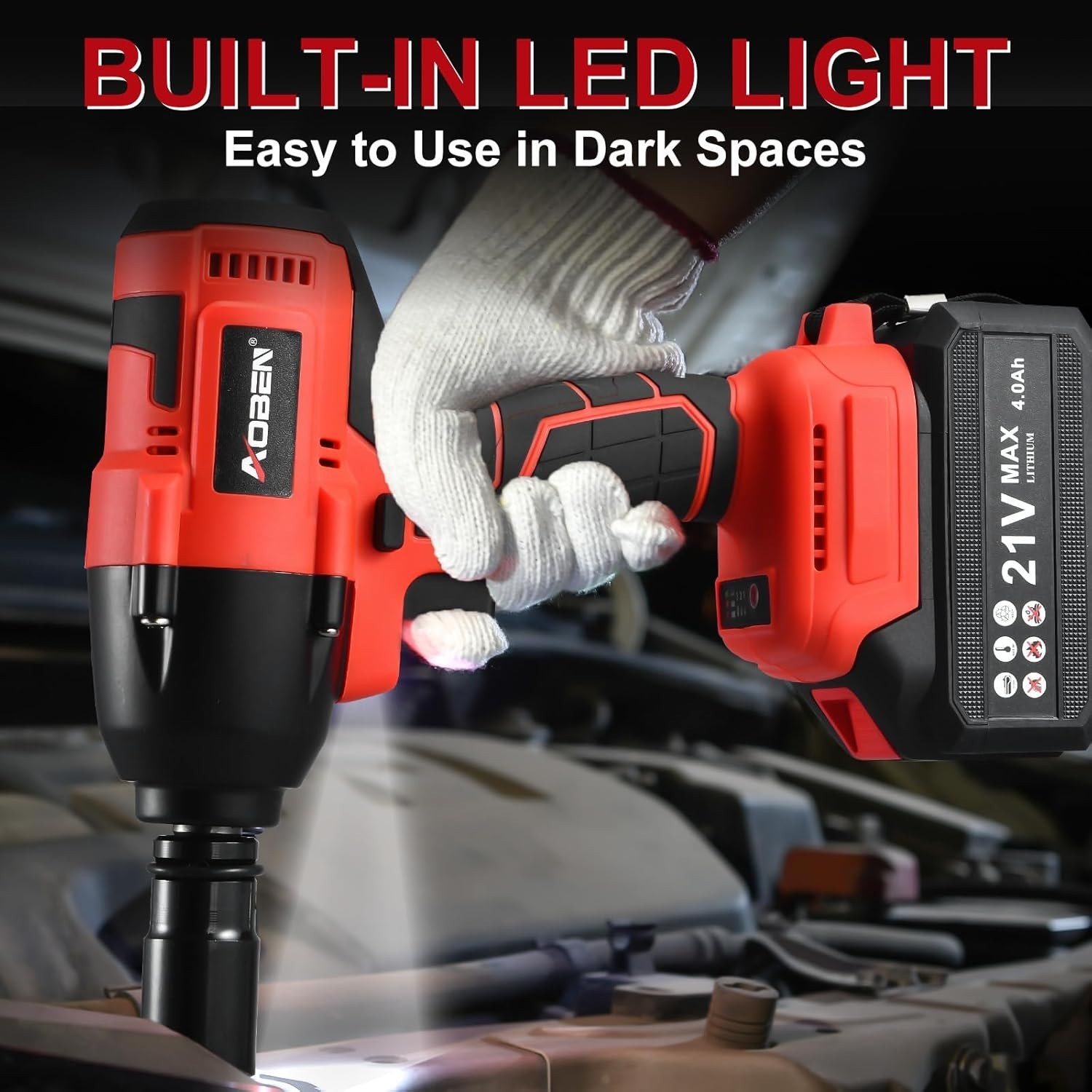 Cordless Impact Wrench 1/2 Inch 600N·m Max Torque 21V Battery Kit