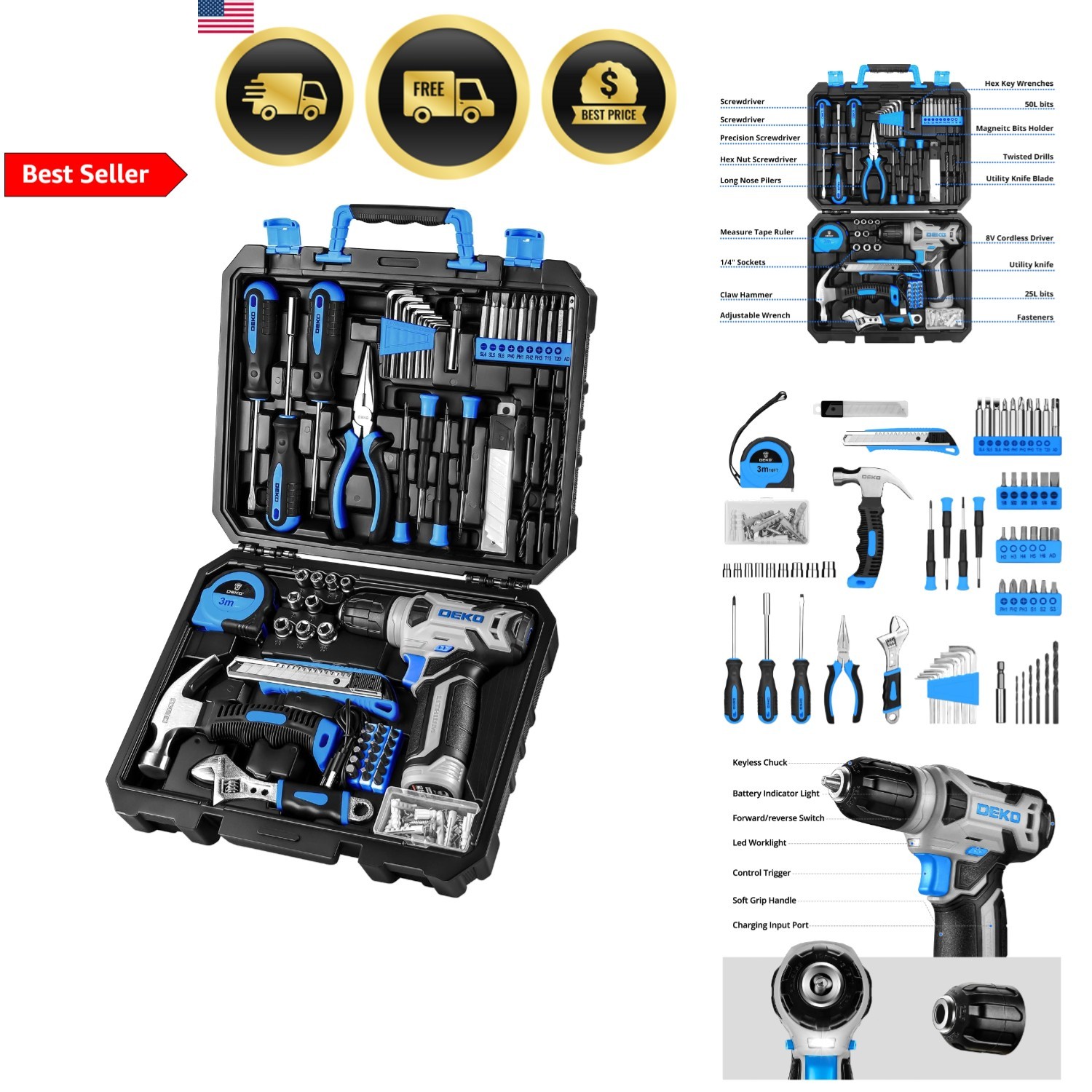 Cordless Drill Set with 8V Power Tool Kit 126PC Home DIY Hand Tools