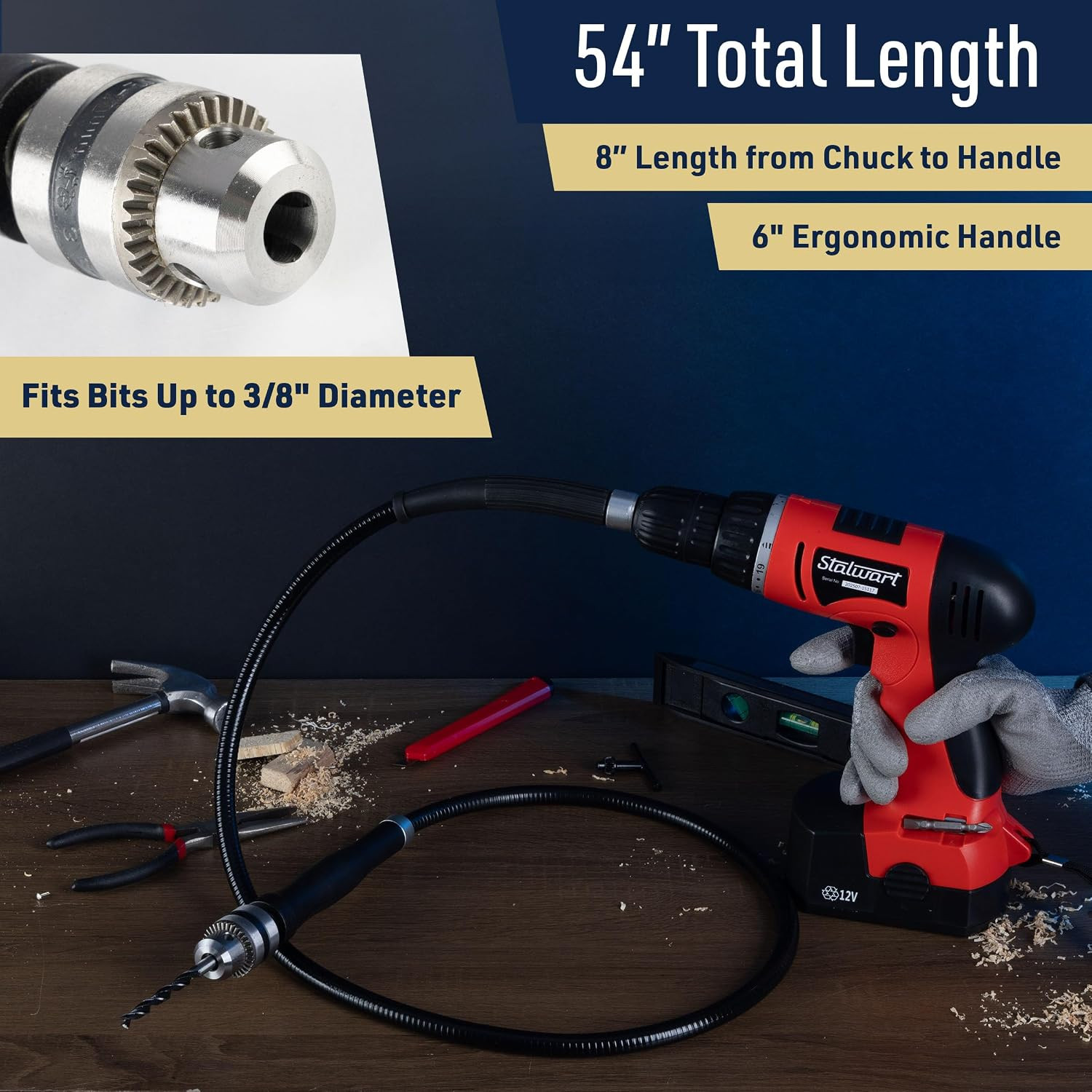 Drill Bit Extension Flex Shaft Rotary Tool, 55.5” | Flexible Drill Attachment wi