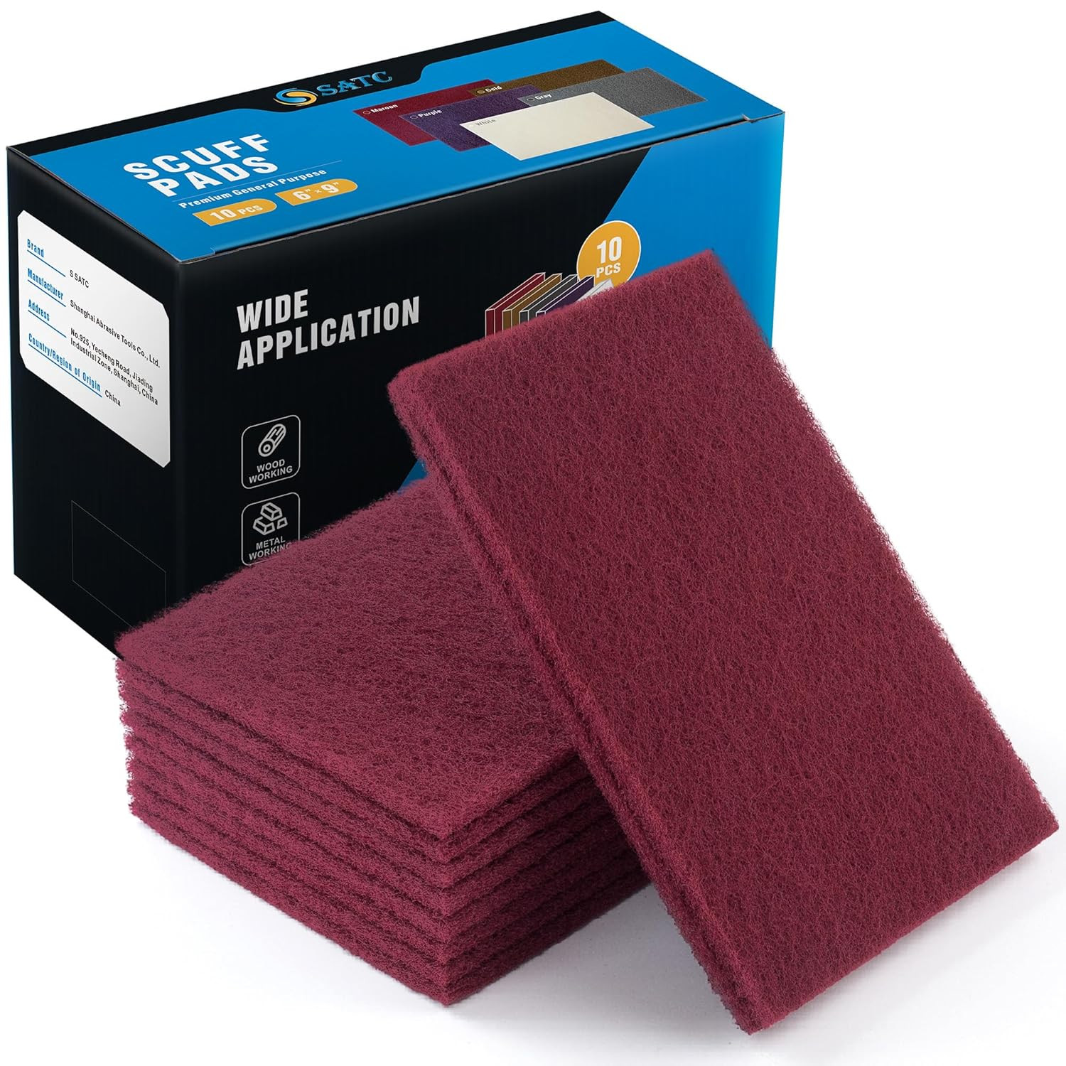6&Prime; x 9&Prime; Maroon General Purpose Scuff Pads,10 Pack Automotive Pads for Scuffing,S
