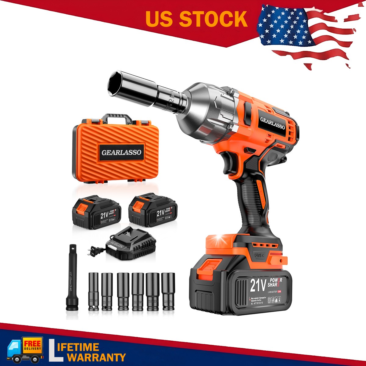 High Power 800Nm Electric Impact Wrench Auto Truck Wheel Gearlasso 2 Pack