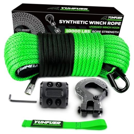 1/4&Prime; x 50ft 10000LBS Green Synthetic Winch Rope Kit with 1/4&Prime;x50ft green