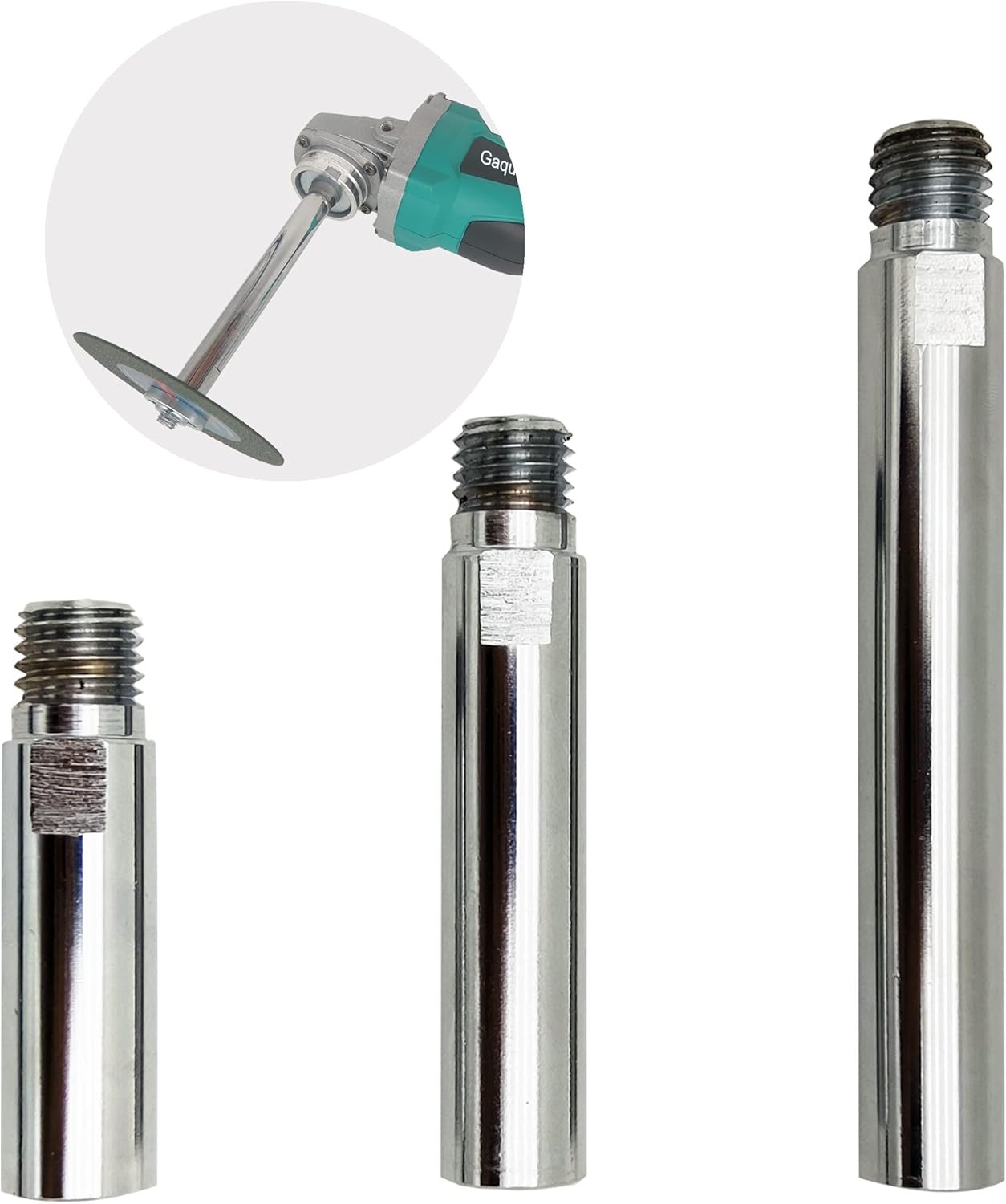5/8&Prime;-11 Thread Angle Grinder Extension Shaft Set 75mm, 100mm, 140mm, Silver