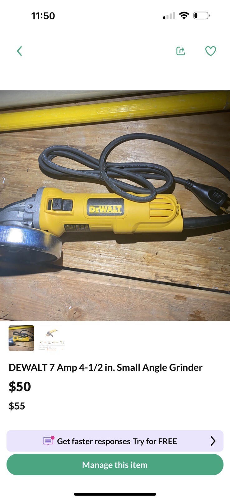 DEWALT DWE4011 18V Angle Grinder
