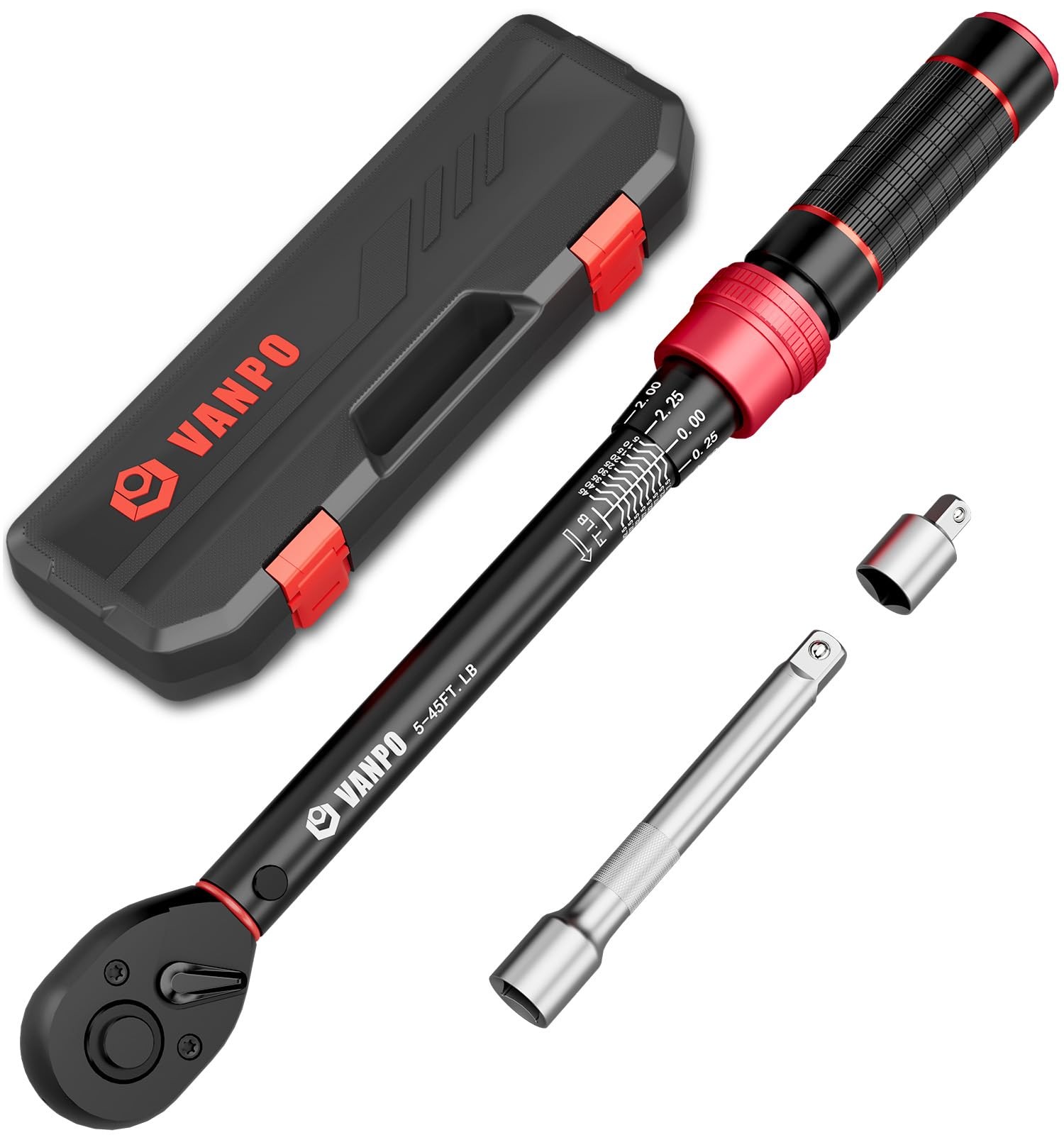 VANPO 3/8-inch Drive Click Torque 3/8-Inch(5-45 Ft-Lb/6.8-61 Nm), Black