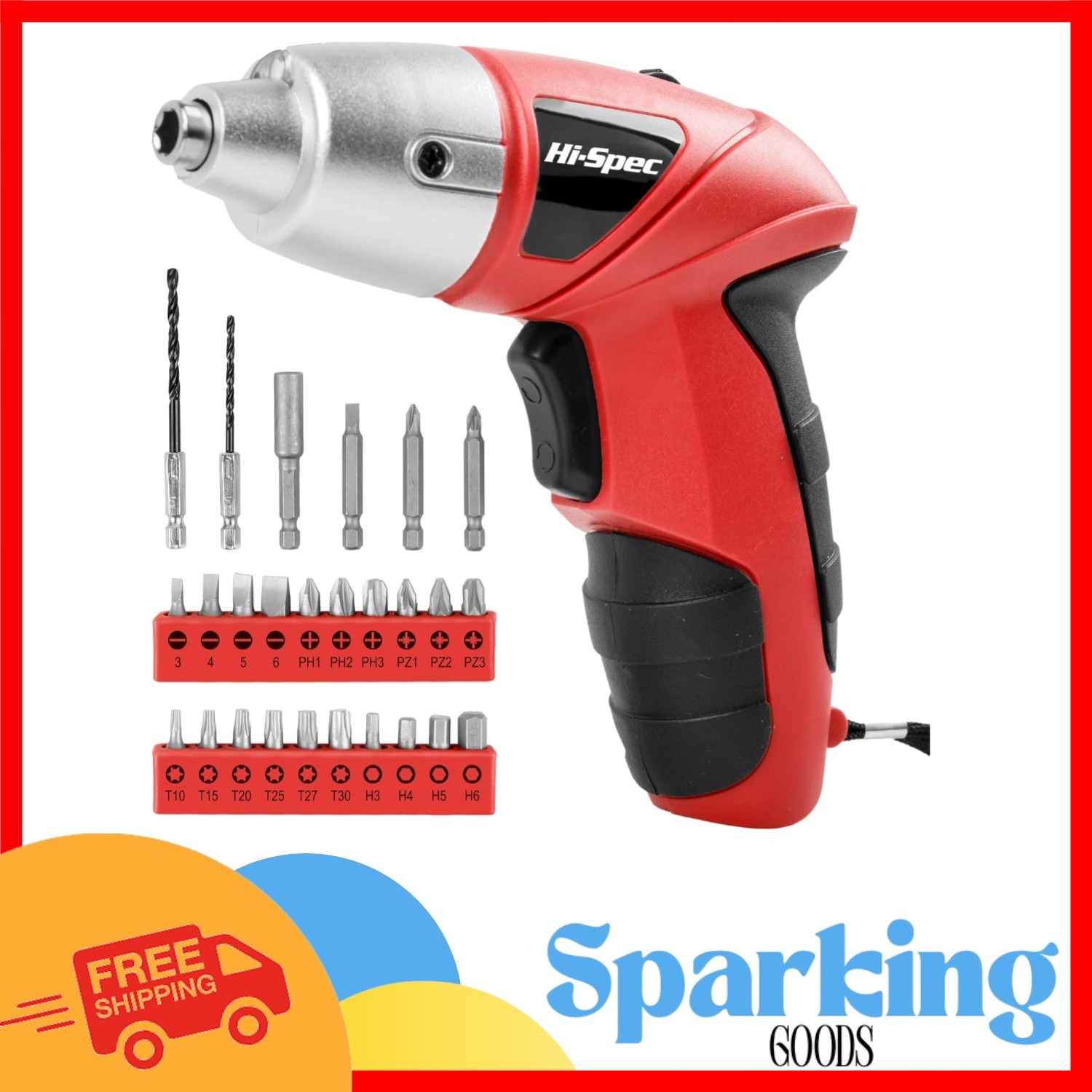 Red Rechargeable Electric Screwdriver Set with 26 Driver Bits – Perfect for DIY