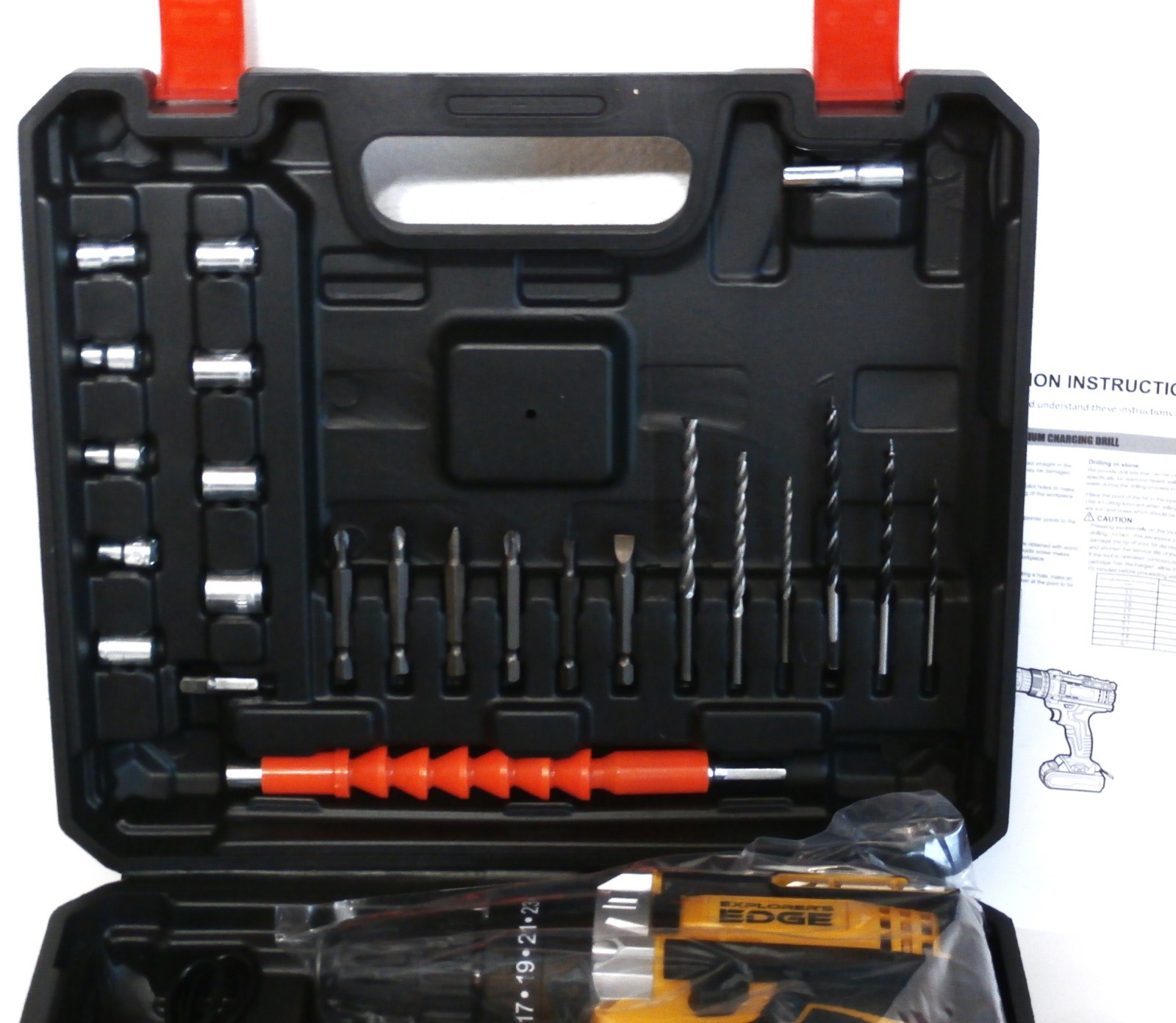 EXPLORER&rsquo;S EDGE 21V Cordless Drill Set with Case Includes Drill, Battery, Bits