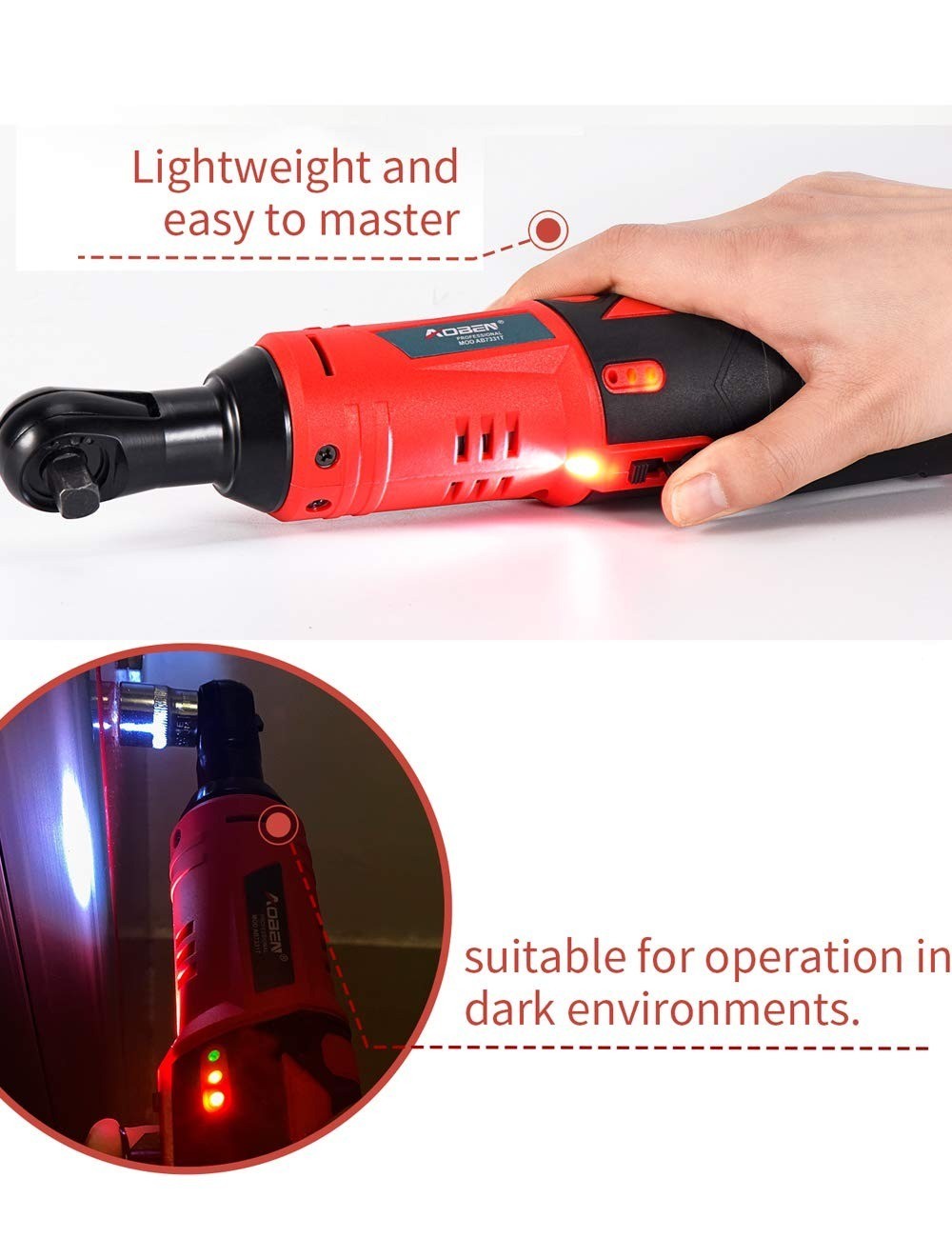 Cordless Ratchet Wrench Set 12V 3/8in 2 Batteries Charger