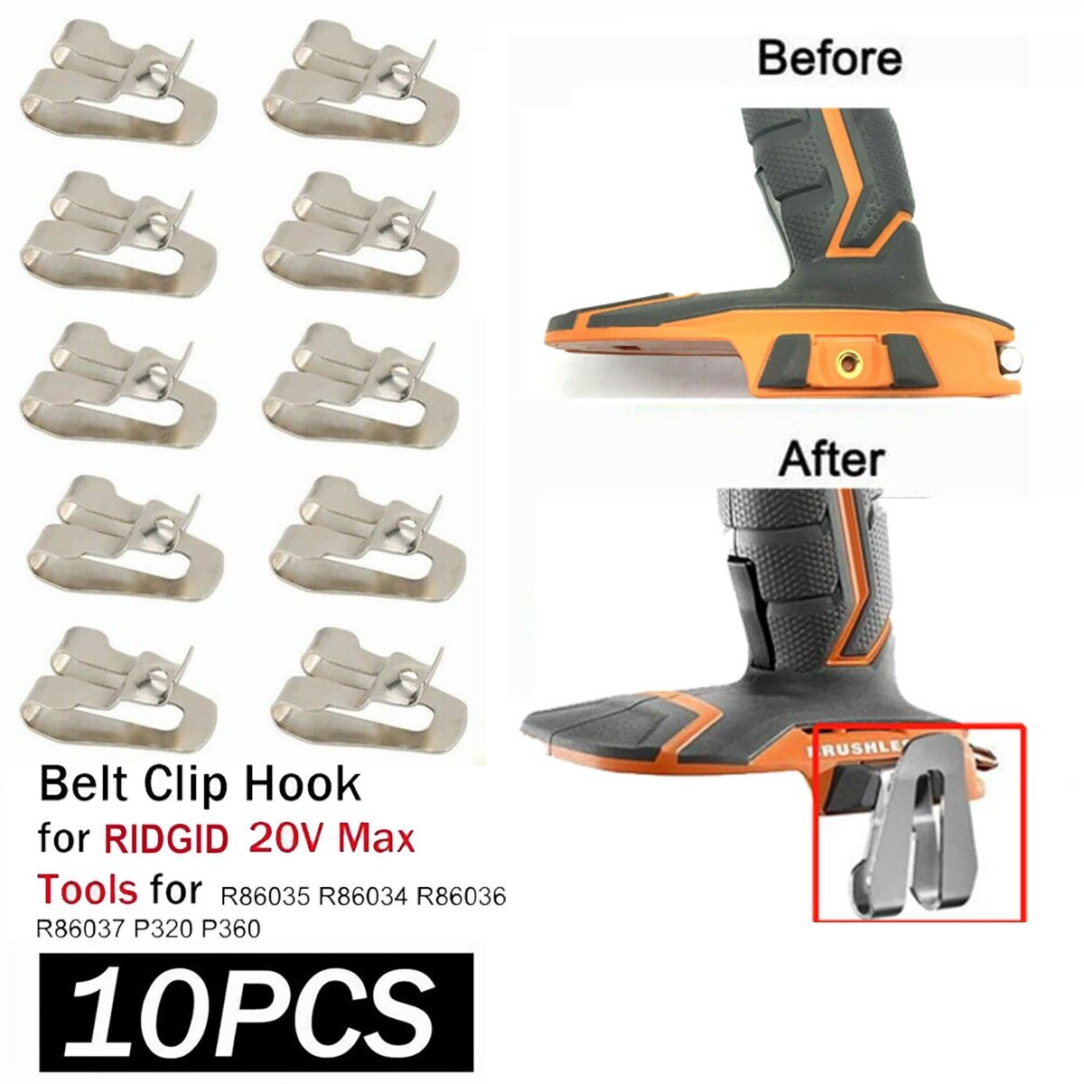 10 Pack for Ridgid OEM Belt Clip Hook With Screw For Ridgid R86035 R86034 R86036