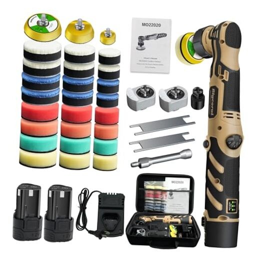 Cordless Mini Polisher,1/1.5/2Inch,DA&RO with 11 1/1.5/2 Inch 2*Batteries Kit