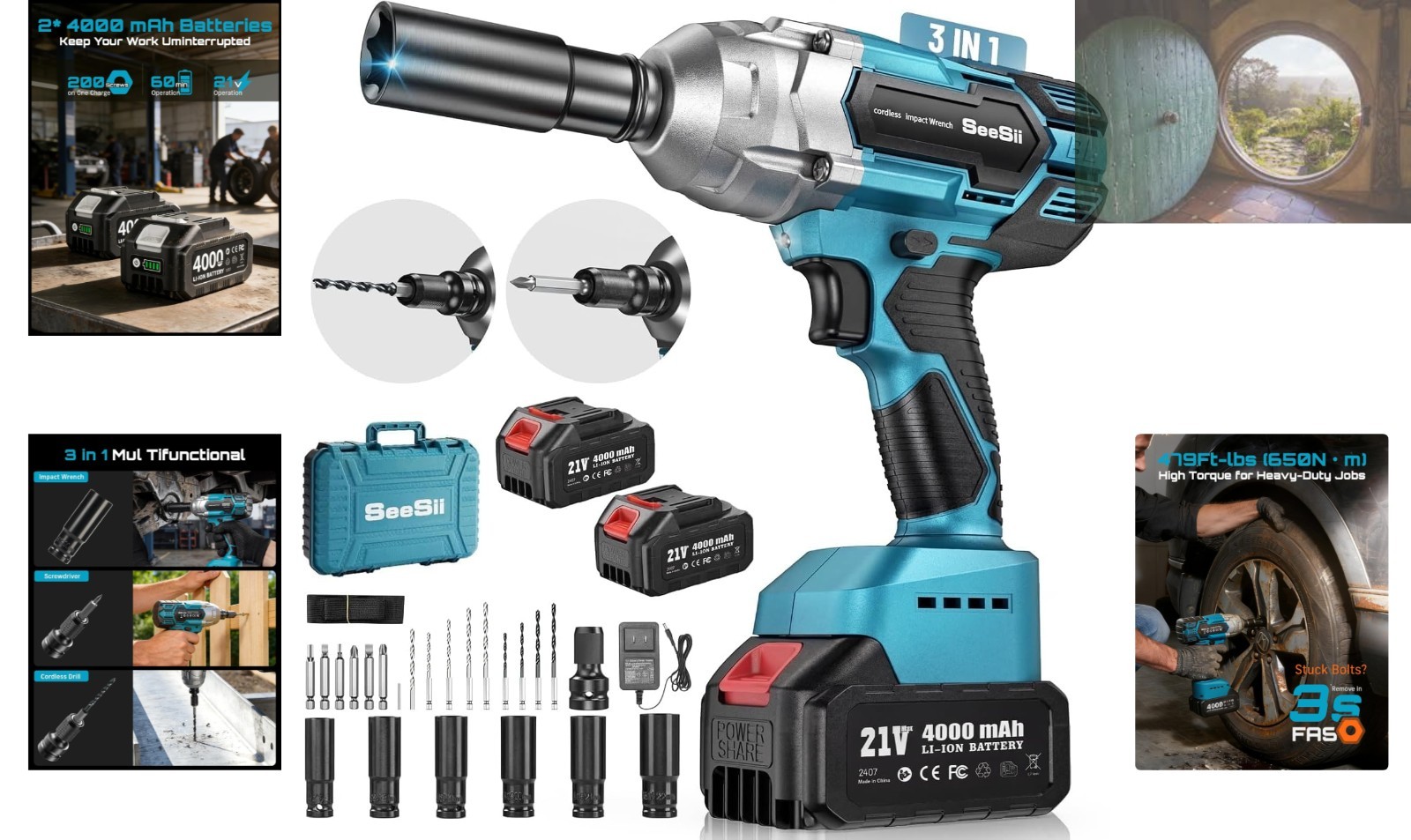 Versatile 1/2 inch Impact Wrench Kit – Ideal for Automotive & DIY Home Projects