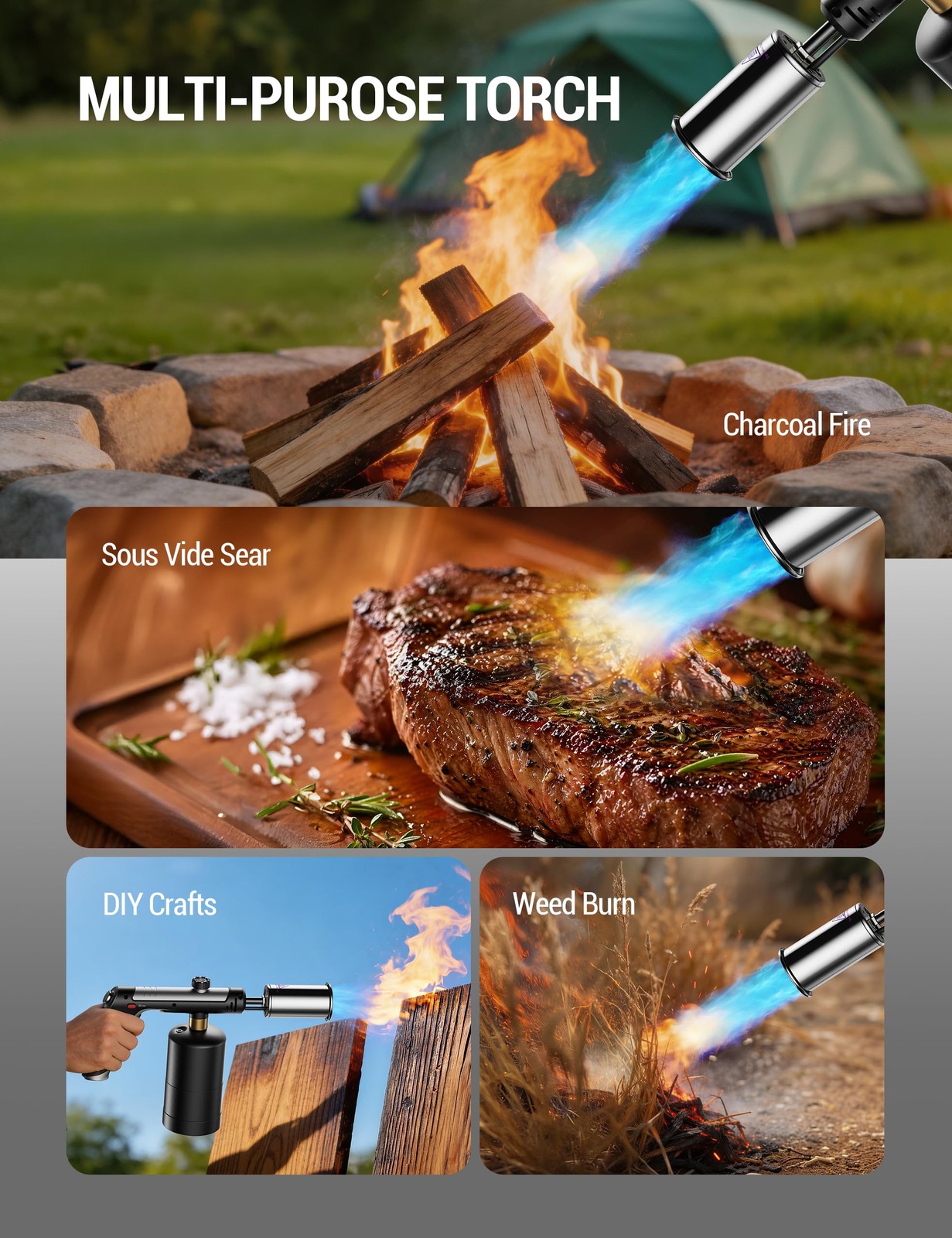 Propane Torch with -Touch Max Fire, Cooking Blow Torch with Safety Lock, Ligh…