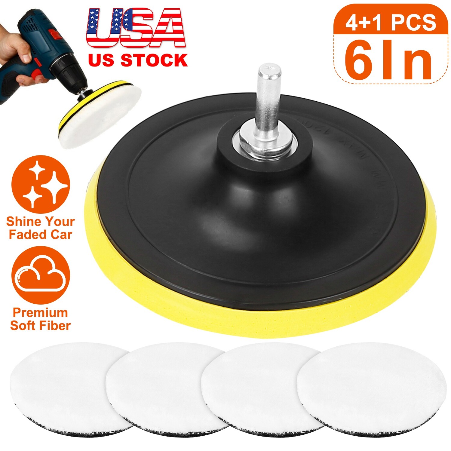 5Pcs 6in Buffing Polishing Pad Wool Wheel Mop Kit For Car Polisher Drill Adapter