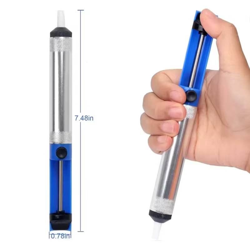 Metal Desoldering Pump Sucker Solder Irons Removal Remover Tool Blue Silver