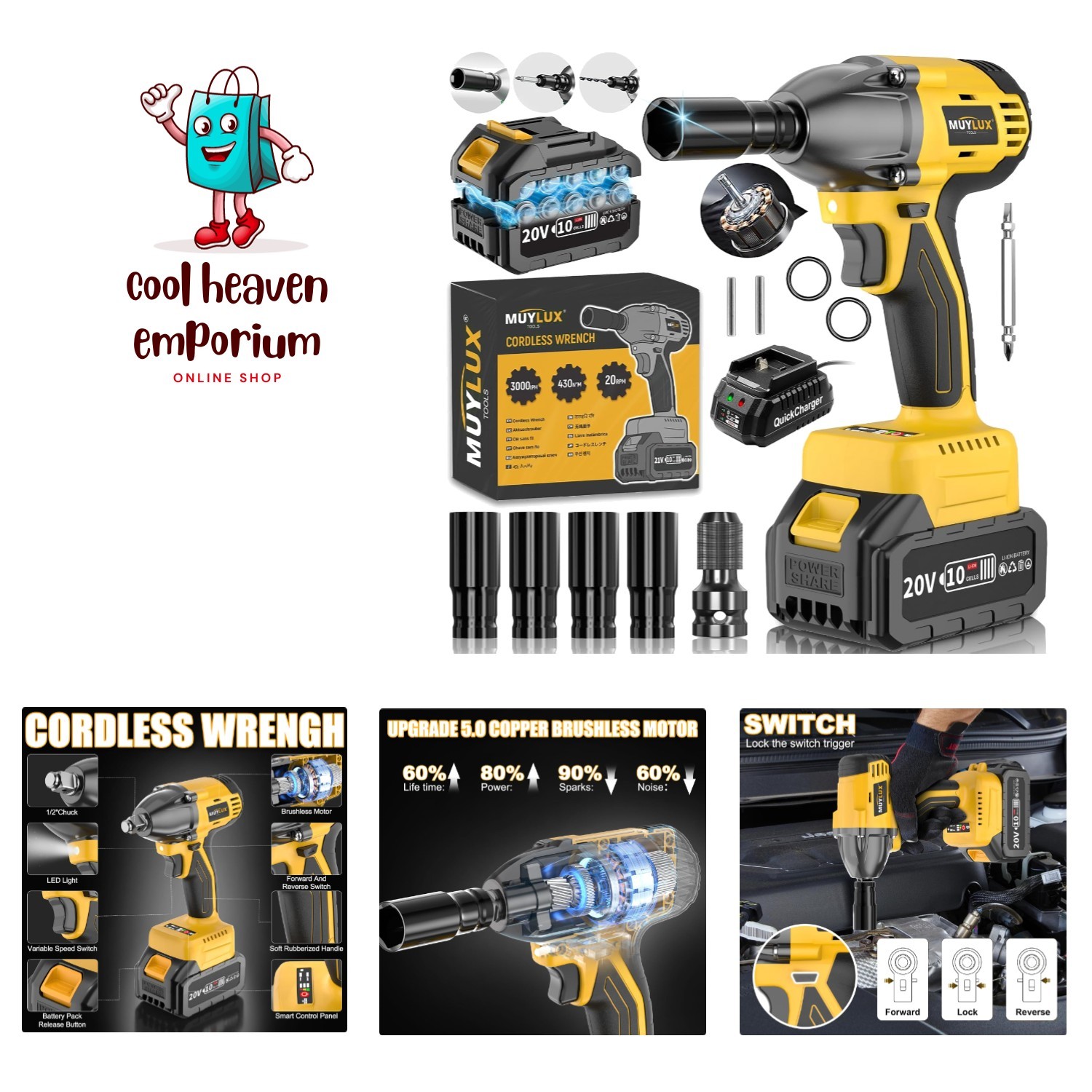 Electric Impact Wrench with 430Nm Torque – 20V, Cordless for Easy Tire Changes
